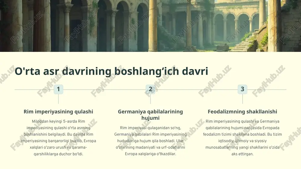 uqlarini aniqlab berardi. 1 yer egaligi feodalizmda yer egaligi qirol yoki shahzodaga tegishli edi va ular yerlarni feodallarga berishardi. 2 yer mulkchiligi yer mulkchiligiga ega bo'lganlar o'z yerlarini dehqonlarga ijaraga berib, ularga soliqlar va xizmatlarni bajarishni majbur qilishardi. 3 dehqonlar dehqonlar yerni ishlab, o'zlariga va feodal xo'jayinlariga yegulik hosil etishardi. 4 feodal yerlar va feodal yerlarining turlari dehqonchilik yerlari bu yerlar asosan oziq-ovqat etishtirishga bagʻishlangan edi. dehqonlar yer egalariga soliq toʻlab, hosilning bir qismini berishardi. oʻrmon yerlari oʻrmonlar yogʻoch, oʻtin va ov uchun muhim manba edi. yer egalari bu yerlardan foydalanish huquqiga ega edilar. qalʻa yerlari qalʻalar yer egalarining qarorgohi boʻlib, ularning mulki va qudrati ramzi hisoblangan. 5 feodal yer egaligi shakllarining xilma-xilligi yerga egalik qilishning turli shakllari feodal davrida yerga egalik qilishning bir necha shakllari mavjud edi, ularning har biri o'ziga xos xususiyatlarga ega edi. bu shakllar quyidagilarni o'z ichiga oladi: allodiyal yer egaligi bennefisiyal yer egaligi feod yer …