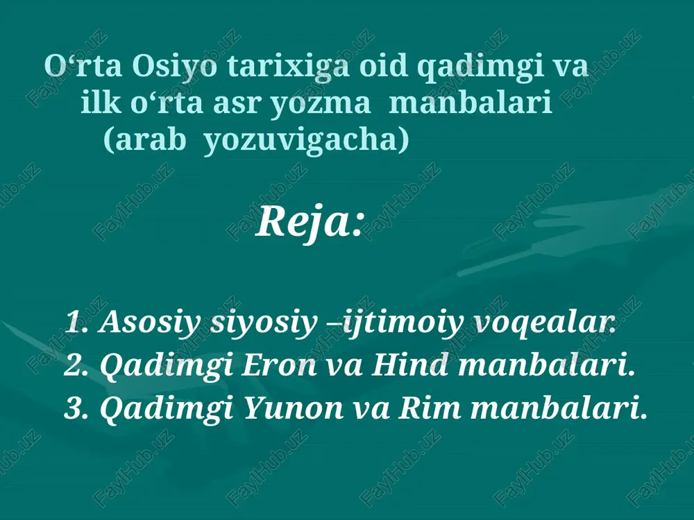 ndar zulqarnayn (miloddan avvalgi 336- 323 –yy.) tarafidan bosib olinishini bir muncha osonlashtirdi. ahmoniylar va ulrning mahalliy noiblari baribir aholini to`la itoatda turtib tura olmadilar. halqimizning chet el bosqinchilariga qarshi kurashi kuchaydi. iskandar zulqarnayni yurishlari (miloddan avvalgi 334 -324 yy.) yurtimiz ijtimoiy -siyosiy tarqqiyotiga ta’sir ko`rsatdi: katta yer egalari bo`lmish mahalliy aslzodalarining mavqei yanada mustahkamlandi. ma’lumki iskandar zulqarnay vafotidan (miloddan avvalgi 323-y 13 iyun) ma’lum vaqt (tahminan 75 yil) o`tgach, uning ulkan saltanati mayda –mayda davlatlarga bo`linib ketdi. miloddan avvalgi tahminan 250 yilin buyuk makadoniya saltanatining baqtriyadagi. noibi diadod mustaqillik e`lon qildi va yunon -baqtriya davlatiga asos soldi. bu davlat tarkibiga sirdaryo bilan hind daryosi yuqori oqimlarigacha bo`lgan yerlar va xalqlar qarar edi. hozirgi janubiy tumanlari ham mustaqillikga erishdi bu yerlar hokimyat tepasiga nufuzli arshakiylar urug`ining boshliqlari o`tqazildi. miloddan avvalgi 190 yili magnesiya yonida bo`lgan janglarda rim qo`shinlari buyuk antioh (miloddan avvalgi 187 yy. ) qo`shinlarini tor- mor kettirib, salavkiylar …
