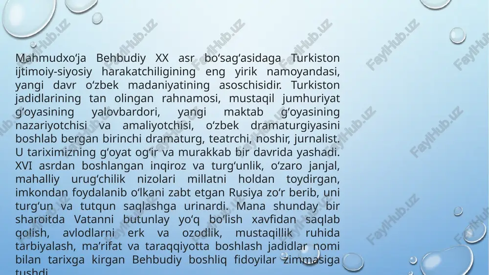 akatining asoschisi ismoilbek gasprinskiyning xizmati katta boʻlgan. u 1892 yilda turkistondagi maktablarni isloh kilish, “usuli savtiya”ni joriy etish taklifi bilan general gubernator n. o. rozenbaxga murojaat etadi. javob olmagach, 1893 yilda oʻzi toshkentga keldi. samarqand, buxoroda boʻldi. mahalliy xalq bilan gaplashib, dastlabki yangi usul maktablarni ochishga muvaffaq boʻldi. behbudiy oʻz xotiralarida ustozi bilan uchrashuvlarini ixlos va muhabbat bilan tilga oladi. mahmudxoʻja behbudiy (1875-1919) 1899–1900 yillarda behbudiy haj safariga boradi. dunyo koʻrish izsiz ketmaydi. safar yangi maktab haqidagi qarashlarini mustahkamlaydi. uning tashabbus va gʻayrati bilan 1903 yilda samarqand atrofidagi halvoyi (s. siddiqiy), rajabamin (a. shakuriy) qishloqlarida yangi maktablar tashkil topdi. adib bu maktablar uchun darsliklar tuzishga kirishadi. ketma-ket “risolai asbobi savod” (1904), “risolai jugʻrofiyai umroniy” (1905), “risolai jugʻrofiyai rusiy” (1905), “kitobatul-atfol” (1908), “amaliyoti islom” (1908), “tarixi islom” (1909) kabi kitoblari paydo boʻladi. 1903–1904 yillarda maskov, peterburgga boradi, 1907 yilda qozon, ufa, nijniy novogorodda boʻladi. bular sayohat emas, xizmat safari edi. masalan: …