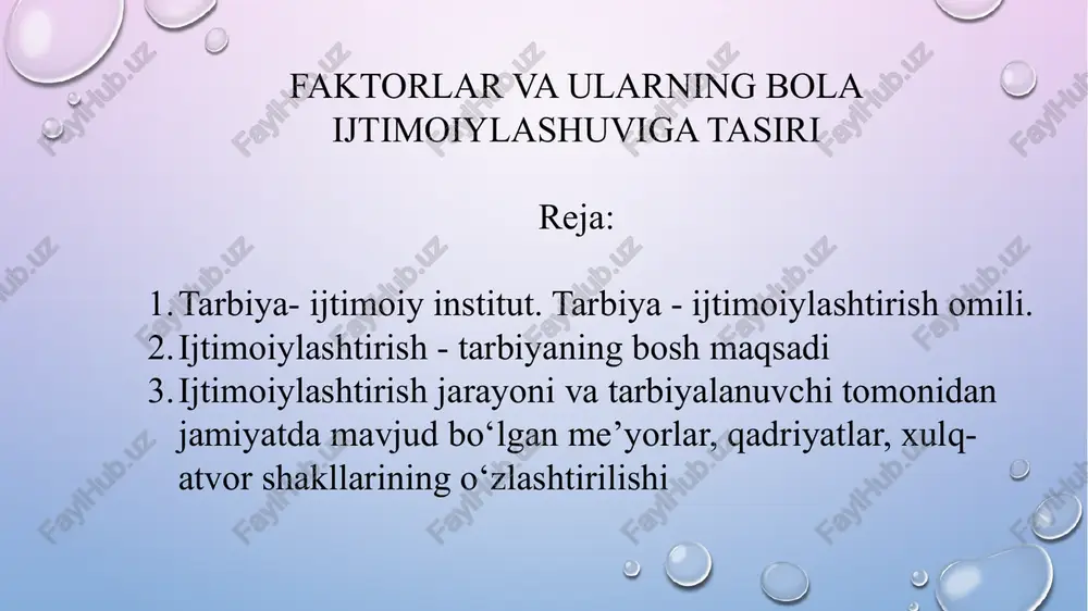 z tarkibiga quyidagilarni qamrab oladi: oilaviy, diniy, ijtimoiy, korreksion tarbiyalar majmuasi; ijtimoiy rollar yig’indisi; tarbiyachilar, tarbiyalanuvchilar, oila a’zolari, din arboblari, mintaqaviy, hududiy tarbiya tashkilotlari rahbarlari, jinoiy va totalitar guruhlar yetakchilari; turli xildagi tarbiya muassasalari; ijobiy va salbiy sanktsiyalar yig’indisi; tarbiyachilarning ta’lim va professional tayyorgarligi darajasi. tarbiya ijtimoiy institut sifatida ijtimoiy hayotda muayyan vazifalarga ega. tarbiyaning eng umumiy vazifalari quyidagilar: jamiyat a’zolarida bir maqsad sari qaratilgan dunyoqarashni shakllantirish va ular tomonidan tarbiya jarayonida amalga oshirilishi mumkin bo’lgan bir qator ehtiyojlarning qondirilishi uchun sharoitlar yaratish. jamiyatda faoliyat yuritish va uni rivojlantirishga qodir bo’lgan kadrlarni tayyorlash. ijtimoiy hayot barqarorligini madaniyatni avlodlarga meros qoldirish orqali ta’minlash. o’zgaruvchan ijtimoiy holatlarga jamiyat a’zolarini moslashishini ta’minlash. jamiyat a’zolarining intilishlari, maqsadlarining birlashishini va ijtimoiy, kasbiy, etnokonfessial guruhlar manfaatlarining uyg’unlashuvini ta’minlash. ijtimoiy pedagogning bu yo’nalishlarga bog’liq asosiy faoliyati zamonaviy tarbiya tamoyillari asosida quriladi. tarbiya tamoyillari. tarbiya tamoyillari - tarbiyani amalga oshirish qoidalari bo’lib, ular asosida nazariyalar ishlab chiqiladi va …