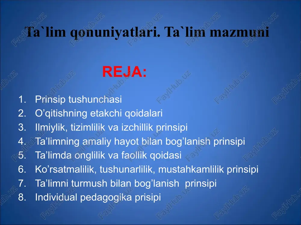 arsalarni yoki ularning tasvirini idrok etishi tufayli unda obyektiv voqelikni to'g'ri aks ettiradigan tasawur shakllanishini uqtirgan. sharqshunos olim kindiyning fikricha, insonda ijobiy sifatlarni tarkib toptirishning eng zarur omili uning aql kuchini rivoj-lantirishdir. aql kuchi rivojlanmasa, inson umr bo'yi arastuning kitoblarini o'qisa ham, ularda ifodalangan fanlarning birontasini o'zlashtira olmaydi. bunday odam har qancha urinsa-da, faqat boshqalaming gaplarini takrorlab bera oladigan bo'ladi. u hech narsaning mohiyatini tushunmaydi va o'zlashtira olmaydi. kindiy ana shu fikrlarini bayon qilar ekan, o'qitishning ilmiyligi va ongliligi qoidasini nazarda tutgan. pedagog olimlarning yuqoridagi fikr-mulohazalarini umumlashtirib, xulosa sifatida aytishimiz mumkinki, o'qitish prinsiplari yosh avlodga ta'lim va tarbiya berish maqsadlariga muvofiq o'qitishning xarakterini belgilaydigan asosiy yetakchi qoidalardir. mana shu prinsiplar qayerdan kelib chiqqan? ularni kim, qachon va qanday vaziyatlarda ifodalagan? prinsiplarni ifodalashga olib kelgan asosiy manba, o'qitish amaliyoti, o'qituvchilaming keyinchalik anglangan, umumlashtirilgan va tarqalgan tajribasi hamda topilmalaridir. biz ijtimoiy rivojlanishga ko'ra o'qitish prinsiplarining o'zga-rishini e'tirof etgan holda an'anaviy ta'riflarni saqlash, …