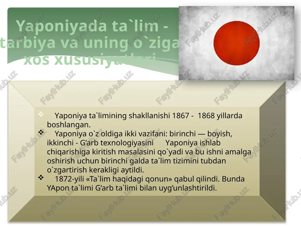 ari. o’qish muddati 4-5 yil. dizaynerlik. bugalteriya hisobi. avtomexanik. kichik kollejlar. asosan qiz bolalar uchun mo’ljallangan. o’qish muddati 2-3 yil. gumanitar fanlar. tabiiy fanlar. tibbiyot fanlari. texnik yo’nalishdagi kollejlar. asosan o’g’il bolalar tahsil olishadi. o’qish muddati 3-4 yil. elektronika. mashina-sozlik. quruv-chilik germaniyada ta’lim tizimi: germaniyada boshlang’ich maktabda o`qish 6 yoshdan boshlanadi va 4 yil davom etadi (faqat berlinda 6 yil). dastlabki ikki yil o`qish davomida bolalarga baho qo`yilmaydi, ularga umumiy xarakteristika berish bilan kifoyalanadi. boshlang’ich maktabda to`la 4 yillik o`qishdan keyin o`quvchilar yo`nalish bosqichidagi maktabga o`tadilar. bu erda 5 – 6 sinf bosqichidagi yo`nalish maktab tipiga bog’liq yoki bog’liq bo`lmagan holda maxsus dastur asosida o`qitiladi, bunda bolalarning ota – onalari maktab tipini tanlash yoki o`zgartirish imkoniyatiga ega bo`ladilar. keyin bolalar navbatdagi maktab tipiga o`tadilar. to`qqiz yillik gimnaziya (o`qish 5-13 yillik) germaniyadagi yuqori bosqich, an`anaviy maktab hisoblanadi. germaniyada kasb-hunar ta’limi tizimi: germaniyada 2 turdagi kasbga yo’naltiruvchi ta’lim tizimi mavjud: quyi daraja …