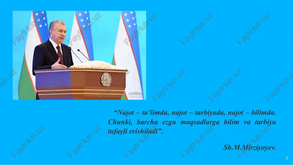 -ziyo”-2022 6 tarix va pedagogika tarixining umumiy hamda o’ziga xosliklarini ochishga doir venn diagrammasi topshirig’i 7 ikki fanning asosi ham shaxsning rivojlanishiga hizmat qiladi pedagogika tarixi eng qadimgi davrdan arxeologik yodgorliklar, qo’lyozmalar, sharq va g’arb mutafakkirlar asarlarida ta’lim –tarbiya masalalarini o’rganadi. tarix o’tmishdan jamiyatning har bir rivojlanish taraqqiyoti jarayonini o’rganuvchi fan quyida keltirilgan diagramma bilan tanishing. tarix va pedagogika tarixining o’ziga xosliklarini diagrammaning kesishmaydigan joylariga yozing. doiralarning kesishgan joyida ikkita fan uchun ham umumiy ma’lumotni yozing. 8 ma’lumki, kishilik jamiyatining vujudga kelishi jarayonida inson ham biologik jihatdan, ham ijtimoiy jihatdan takomillashib borgan. dastlabki diniy e’tiqodlar, eng oddiy ixtirolarning takomillashib borishi kabi holatlar inson ongining ham shakllanib borishiga turtki bo’ldi. bu jarayon minglab yillarni o’z ichiga olgan bo’lib, ana shu davrda inson ongi shakllanishining asosi sifatida qabul qilingan xulq-odob qoidalari, ijtimoiy talablar yuzaga kelgan. ushbu talablar muayyan davrda yaratilgan yodgorliklarining asosiy mazmuni va mohiyatini tashkil etadi. 9 1. “pedagogika tarixi” fanining …