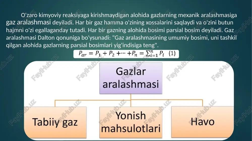 irish uchun turli miqdorda issiqlik sarflash kerak bo'ladi. demak, har qanday moddaning faqat shu jismga xos issiqlik sig'imi bo'ladi. jismning temperaturasini bir gradusga o'zgartirish uchun zarur bo'lgan issiqlik miqdori jismning issiqlik sig'imi deyiladi: bu nisbat jismning t - temperaturadagi haqiqiy issiqlik sig'imini ifodalaydi. jism holati juda cheksiz kichik o`zgarganida olgan issiqlik miqdori q ni, shu holat o`zgarishiga mos harorat o`zgarishi dt ga nisbatiga jismni o`sha jarayondagi to`la issiqlik sig`imi deyiladi. c = q / dt [ j/k ] odatda issiqlik sig`imi tanlab olingan birlik modda miqdoriga qarab quyidagiga aytiladi: solishtirma massa issiqlik sig`imi, u 1 kg gaz uchun topiladi. [j/kg *k] solishtirma xajm issiqlik sig`imi, u 1m 3 gaz uchun topiladi. [j/m3*k] solishtirma mol issiqlik sig`imi, u 1 kmol gaz uchun topiladi . [j/kmol *k] bu solishtirma issiqlik sig`imlari o`rtasida quyidagi bog`liqliklar bor: s=  * s / s` =  *c / 22.4 s` = c* = c /v …