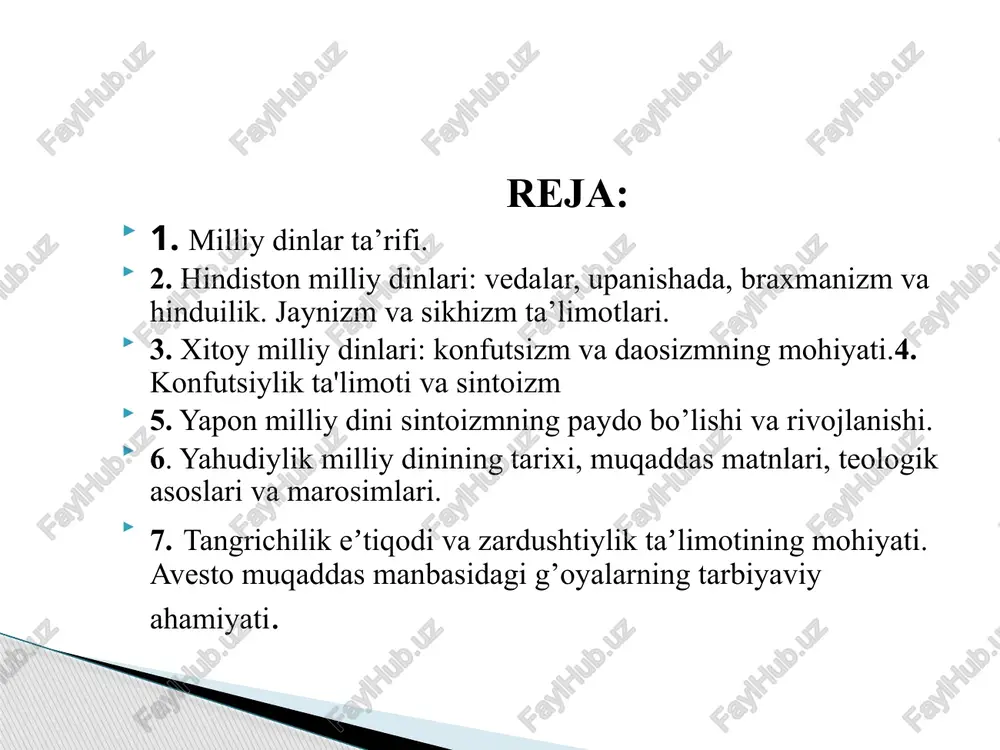 , hind-evropa tillaridan kelib chiqqan tilda gaplashar edilar. harbiy jihatdan katta mahoratga ega bo`lishlari bilan birga she`riyatga ham usta edilar. shu yo`l bilan ular bu mintaqada mavjud dunyo qarashni o`zlari xohlagan tarafga o`zgartira olardilar. ular o`zlari bilan muqaddas yozuvlari – vedalar (sanskr. – muqaddas bilim)ni ham olib kelgan edilar. mil. av. ikkinchi ming yillik o’rtalarida hindistonning shimoli-g’arbiy qismiga, hozirgi panjob hududiga g’arbdan hindikush dovoni orqali o’zlarini oriylar deb atalgan jangari xalqlar bostirib kela boshladilar. bu xalqlar eronga ko’chib kelgan qo’shni qabila tillariga juda yaqin bo’lgan, hind- yevropa tillaridan kelib chiqqan tilda gaplashar edilar. harbiy jihatdan katta mahoratga ega bo’lishlari bilan birga she’riyatga ham usta edilar. shu yo’l bilan ular bu mintaqada mavjud dunyoqarashni o’zlari xohlagan tarafga o’zgartira oldilar. ular o’zlari bilan muqaddas yozuvlari – vedalar (sanskr. – muqaddas bilim)ni ham olib kelgan edilar. vedalar tarkibiga turli davrlarda yozilgan bir necha kitoblar kirgan bo’lib, ular o’z ichiga ibodat, marosimlar, falsafiy ta’limotlar, …
