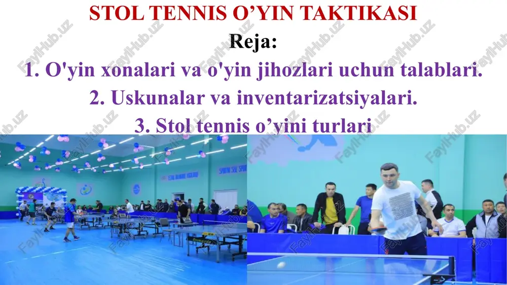 g yarmini o'tkazib yuborishda kamida bitta qoidalar buzilgan bo'lsa, miting yakunlangan hisoblanadi va ochko qabul qiluvchi tomonga beriladi. o'yin davomida qat'iyan taqiqlangan o’yin paytida stol yoki to'r yuzasiga tananing biron bir qismi yoki raketka bilan tegishi taqiqlangan. bunday qoidabuzarlik bilan bahs darhol to'xtatiladi va o'ynagan nuqta qarshi tomonga beriladi. miting paytida, to'p o'z hududiga zarba bergandan so'ng, uni raqibning maydonchasidagi stolga tushishi uchun uni to'rga tashlash kerak. g'olib birinchi bo'lib raqibni biron bir xatoga yo'l qo'yishga majbur qiladi. agar o'yinchi to'pni to'r orqali emas, uning yon tomoniga kesib o'tsa, real yutqazilgan deb hisoblanadi va raqib tomonga ochko beriladi. agar o'yinchilar bir vaqtning o'zida qoidalarni buzishi mumkin bo'lsa, masalan, o'yinchilar stolga bir vaqtning o'zida tegib ketishsa, hakam mitingni bekor deb e'lon qilishi va takroriy o'yin tayinlashi kerak. agar durangdan so'ng, raqiblar terini sochiq bilan artib olish uchun qisqa tanaffus qilish huquqiga ega. har bir o'yindan so'ng, daqiqali tanaffus beriladi, to'rtinchidan keyin …