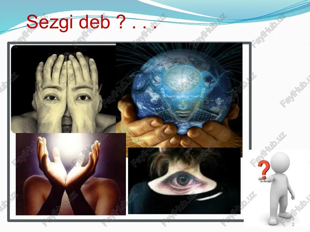 imlaridan keladigan nerv signallarining qayta ishlanishi sodir bo`ladigan qobiq osti va qobiq bo`limlari. sezgilar qaysi a`zolar yordamida hosil qilinishiga qarab, quyidagi turlarga ya`ni sezgining quyidagi turlari mavjud: ko`rish sezgilari; eshitish sezgilari; hid bilish sezgilari; ta`m bilish sezgilari; teri sezgilari; muskul-harakat sezgilari (kinestetik); organik sezgilar o tom, kak oformlyat slaydi, govorilos neodnokratno, no povtorimsya: chem menshe elementov na slayde, tem luchshe vosprinimaetsya informatsiya! ne pishite mnogo teksta na odnom slayde. tekst slivaetsya i perestaet bit chitabelnim. ya schitayu, chto tekst prezentatsii i to, chto proiznosit orator, doljno otlichatsya. ya schitayu, chto vi gramotnie lyudi! i vashi slushateli toje. i chitat oni umeyut. ya dumayu, tekst bez vashego uchastiya oni daje luchshe vosprimut, nejeli pod vashu diktovku. isklyuchenie: vasha tsel prochitat lektsiyu, kotoruyu slushateli doljni podrobno zakonspektirovat (kak diktant v shkole). poetomu ispolzuyte minimalniy ob'em teksta. prostie predlojeniya i kratkie slova vosprinimayutsya namnogo proshe. esli slayd v tselom ne nujen, to ne …