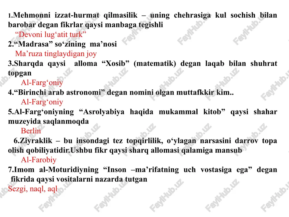 mumiy pedagogika (pedagogika tarixi). o'quv qo'llanma –t.: “fan va texnologiyalar” 2011, 804 b. (496-501 betlar) chuqurroq tafakkur qilsak, jamiyki ilmlar “alohning” borligiga ishora qiladi. lord kelvin (fizik olim) o'zimiz ichib olib, birovning qizini haqoratlab, uramiz. yana qizimizga ichmaydigan, urmaydigan, so'kmaydigan kuyov tilaymiz. mard bo'lish kerak, birovning qiziga nima qilsak o'zimiz ham shuni kutaylik. kun xikmati pastkash maqtangi bilan buyuk bo'lmas, echki yugurgani bilan kiyik bo'lmas (alisher navoiy “mahbubul-qulubdan”) uvaysiy oilada xat-savodini chiqarib, avval xalfa, so'ngra onasining yonida maktabdorlik qilgan uvaysiy (taxallusi; ismi jahon) (1779 - marg'ilon -1845) akasi oxunjon hofizdan she'riyat ilmini o'rgangan, tez orada shoira, otin sifatida tanilgan 1842 yilda buxoro amiri nasrullaxon qo'qonni egallagach, marg'ilonga qaytib, umrining oxirigacha shu erda yashagan ijodiy merosi uvaysiy 4 devon tuzganligi ma'lum. lekin bu devonlarning asl qo'lyozmalari topilmagan. uvaysiy mumtoz o'zbek she'riyatining barcha janrlarida ijod qilgan shoiraning adabiy merosida 269 g'azal, 29 muxammas, 55 musaddas, 1 murabba, chistoy, 3 doston, tugallanmagan bir …