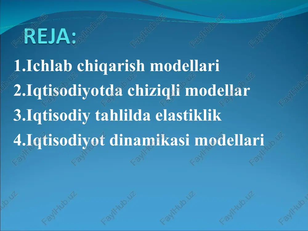 sullar. -- berilgan qator darajalarini tendentsiyaga ega bo’lmagan yangi o’zgaruvchilarga o’zgartirish usullari: o’zgartirilgan o’zgaruvchilar o’rganilayotgan vaqtli qatorlarda o’zaro bog’lanishlarni tahlil qilishda foydalaniladi. bu usullar yordamida har bir vaqtli qatorda t trend komponentalari bevosita yo’qotiladi. ushbu guruhga ikki usul: ketma-ket ayirmalar va trenddan chetlanish kiradi; -- vaqt omilini modelning bog’liq va bog’liq bo’lmagan o’zgaruvchilariga ta’sirini ajratgan holda berilgan qatorlarning o’zaro bog’lanishini o’rganishga asoslangan usullar: o’z navbatida bu usul vaqtli qatorlarning regressiya modeliga vaqt omilini kiritish usuli ham deyiladi. tendentsiyalarni yo’qotishning barcha usullari trenddan chetlanish usuli ketma-ket ayirmalar usuli regressiya modeliga vaqt omilini kiritish usuli ikki xt va yt vaqtli qatorlarda t –trend va -tasodifiy komponentalar bor bo’lsin. ushbu qatorlarning har birida analitik tekslashni amalga oshirish trend tenglamalarining mos parametrlarini va trend bo’yicha hisoblangan va larning darajalarini aniqlash imkonini beradi. bu hisoblash natijalarini har bir qatorning t –trend komponentalarini baholash uchun qabul qilsa bo’ladi. shuning uchun tendentsiyani ta’sirini darajalarning berilgan qiymatlaridan hisoblangan …