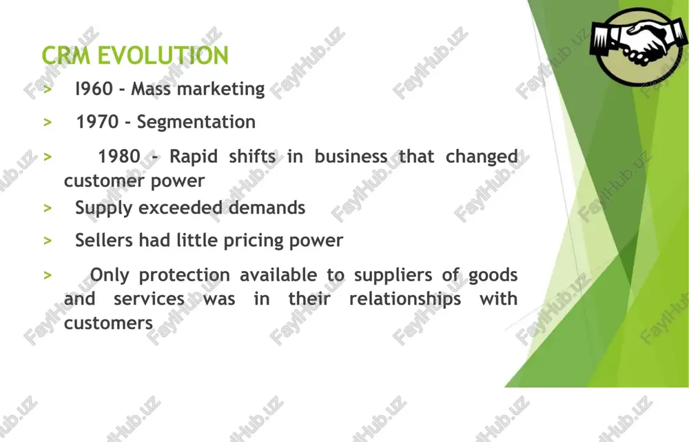 ustomers being able to take care of themselves online > systematic process functional are minimal > engineering and architecture for their execution information technology and crm > involving the use of databases, data mining and one-to-one marketing can assist organisations to increase customer value and their own profitability > used to keep a record of customers names and contact details in addition to their history of buying products or using services > used to target customers in a personalised way > personalised communication provides value for the customer and increases customers loyalty information technology and crm: examples > phone calls, emails, mobile phone text messages etc... > enable organisations to alert customers to new, similar or alternative services or products > example : purchasing of online tickets , cookies (online store), loyalty cards, crm software -“front office” solutions internet, intranet a extranet internet customers, competitors, general public intranet management, employees, …