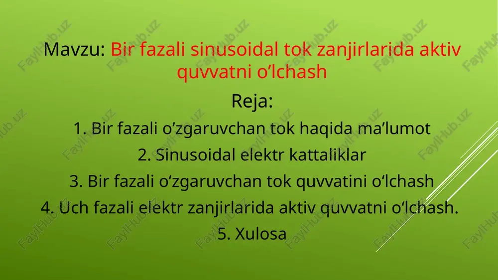 zanjirlarida quvvatni oʻlchashda elektrodinamik va ferrodinamik vattmetrlar qoʻllaniladi. laboratoriya amaliyotida asosan aniqlik sinfi 0,1; 0,2; 0,3 va 0,5 boʻlgan elektrodinamik vattmetrlar qoʻllaniladi. sanoatda texnik oʻlchashlarda aniqlik sinfi 1,0; 1,5 va 2,5 boʻlgan ferrodinamik vattmetrlar keng qoʻllaniladi. vattmetrlar bir diapazonli va koʻp diapazonli turda ishlab chiariladi. bir diapazonlikda asbobning shkalasi oʻlchanadigan kattalik qiymatlarida graduirovka qilingan boʻladi (vatt, kilovatt va hokazo). koʻp diapazonli asboblar laboratoriyada qoʻllanilib graduirovka qilinmagan shkalaga ega boʻladi. bularni qoʻllashdan oldin maʻlum nominal qiymatlar in va un hamda shkalaning boʻlinmalari soni da boʻlinmaning qiymatini sn aniqlab olish kerak. . u holda vattmetr oʻlchayotgan quvvatning qiymati quyidagicha topiladi: bu yerda, - tanlab olingan diapazon uchun shkala boʻlinmasining qiymati; - shkaladan sanab olingan boʻlinmalar soni. elektrodinamik vattmetrlar oʻzgarmas tok va chastotasi bir necha ming gertsgacha boʻlgan oʻzgaruvchan tok zanjirlarida quvvatni oʻlchash uchun qoʻllaniladi. ferrodinamik vattmetrlar asosan sanoat chastotasidagi oʻzgaruvchan tok zanjirlarida quvvatni oʻlchash uchun qoʻllaniladi. rasmda vattmetrning zanjirga ulanish sxemalari keltirilgan. …