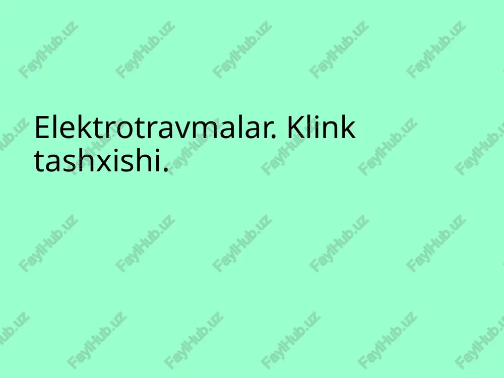 i og'ir shikastlanish o'lim bilan tugaydi pri porajenii sredney tyajesti imeetsya kartina shoka, mnimoy smerti ostanovka dixaniya, poterya soznaniya, fibrillyatsiya jeludochkov pri porajenii tyajeloy stepeni – nastupaet smert at defeat of average gravity there is picture of the shock, rumpled to deaths the stop of the breathing, loss of the consciousness, fibrillation ventricle at defeat heavy degree - approaches the death elektrotravmada birinchi yordam birinchi navbatda bemorni ta'sir etayotgan tokdan ajratish kerak (shaxsiy texnik xavfsizlik qoidalariga rioya qilgan holda) erkin nafas olish yo’qligida o’pkani sun’iy ventilyatsiyasini qilish (og’izdan og’izga yoki og’izdan burunga) pervaya pomosh v pervuyu ochered osvobojdayut ot deystviya toka (pri etom neobxodimo soblyudat pravila lichnoy bezopasnosti) pri otsutstvii dixaniya - provedenie iskusstvennoy ventilyatsii legkix (rot v rot ili rot v nos) the first aid in the first place dispense from actions of the current (herewith necessary to observes the rules to personal safety) at breathings - an undertaking …