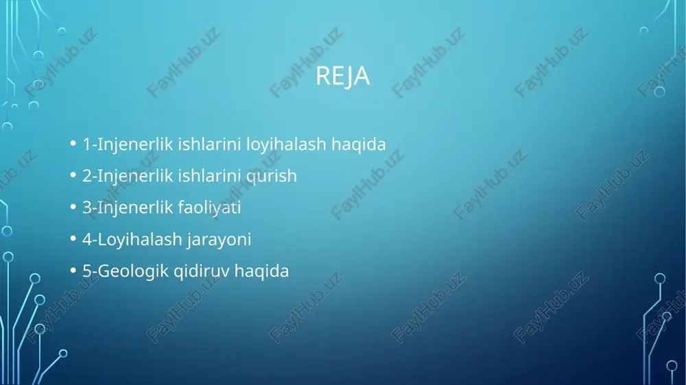javob berishga xarakat qilamiz. men quyidagi ishlarni amalga oshirishni taklif qilamiz. qurilish loyihalarni boshqarishni haqiqiy professionallarga topshirish. katta lavozimda ishlayotgan amaldorlarning hammasi ham loyihalarni boshqarish bilim va malakasiga ega emas, ko‘p holatlarda ular tomonidan noto‘g‘ri qarorlar qabul qilinayotganiga, ishlar rejasiz va mantiqsiz ravishda olib borilayotganiga guvoh bo‘lishimiz mumkin. professional loyiha boshqaruvchilari loyihani integratsiyalashgan holda boshqarish, loyiha jadval asosida boshqarish, loyiha xarajatlarini boshqarish, loyiha sifatini boshqarish, loyiha resurslarini boshqarish, loyihalarda xavf-xatarlarni boshqarish kabi ko‘plab bilimlarga ega bo‘lishlari zarur. geologik qidiruv haqida gidrogeologik tadqiqotlar olib borish usullari — yer osti suvlarining yotish, joylashish, harakatlanish holatlari, uning zaxiralari vujudga kelish, fasllar, ko‘p yillar mobaynida o‘zgarib turish sabablarini o‘rganadi, yangidan-yangi usul va uslublar ishlab chiqadi; injenerlik geologiyasi1 fani. bu fan yer qobig‘i qatlamlari — litosferaning eng yuqorigi odamzod yashaydigan va faoliyat ko‘rsatadigan qismini qurilish nuqtayi nazaridan, ya’ni u yoki bu imorat va inshoot quriladigan hududning injener-geologik sharoitni (geologik, yer usti sath tuzilishi, mavjud yer …