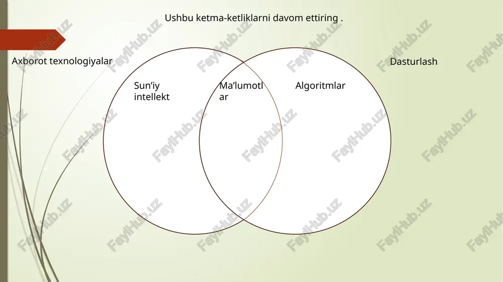 ; s……y j; u.b quyidagi berilgan mashqni ishlang. tarmoqlanuvchi algoritm . berilgan a son 0 (nol)dan katta musbat son bo’lsa u holda uning kvadratini hisoblash algoritmini toping 20 n ta elementdan tashkil topgan massiv berilgan. dastlab massiv elementlari orasidan juftlarini indekslari oʻsish tartibida chiqaruvchi, massiv elementlari orasidan toqlarini indekslari kamayish tartibida chiqaruvchi dastur tuzilsin. quydagi masalaning dastur kodi qaysi ? “eski robotlar bilan yangi robotlar o’rtasidagi asosiy farqlar. 10 dona misol keltiring” ekranga n soni chiqish uchun c++ qaysi kodni kiritishimiz kerak. berilgan dastur kodlaridan python dasturini toping. o’xshash so’zlarni toping. shifirlash xakerlik kirish huquqi identifikatsiya zararli dasturlar autentifikatsiya malware dekodlash kiberhujum kirish nazorati sanoq sistemalarini rasmlardagi mosini toping. o’nlik sanoq sistemasi sakkizlik sanoq sistemasi ikkilik sanoq sistemasi boshqaruv darajasiga ko`ra axborotning taqsimlanishini aniqlang. strategik boshqaruv uchun axborot taktik boshqaruv uchun axborot tezkor boshqaruv uchun axborot mb kompyuter telefon tarmog`i televizor adapter harflar dastasi modem telefon bu tasvir qaysi usulning …