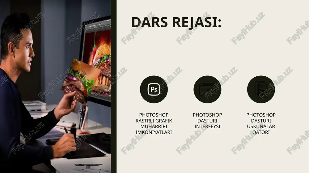 2017 – november 2016; photoshop cc 2018 – october 2017; photoshop cc 2019 – ocotober 2018; photoshop cc 2020 – november 2019; photoshop 2021 (v.22.0.0) – october 2020; photoshop 2022 (v.23.0.0)– october 2021; photoshop 2022 (v.23.2) – february 2022; photoshop 2022 (v.24) – october 2022; photoshop 2023 – may 2023; photoshop 2024 – february 2024. kuchsizroq xarakteristikaga ega kompyuterlar uchun cs` ning so‘ngi versiyalari kuchli xarakteristikaga ega kompyuterlar uchun cc` ning yangi yoki so‘ngi versiyalari windows versiyalari bo‘yicha 7.0 / cs1 / cs2 / cs3 windows xp - cs3 / cs4 / cs5 / cs6 windows 7 - cs4 / cs5 / cs6 / cc2014 / cc2015 windows 8/8.1 - cs6 / cc2015 dan boshlab yangi versiyalar windows 10/11 - adobe photoshop dasturi bir so’z bilan aytganda foydalanuvchiga foto suratlar bilan ishlashda katta qulayliklar taklif qiluvchi, suratlarni boshqarish ular ustida amallar bajarish, ularni tahrirlash, ularga nom berish hamda ko‘rimlilik darajasini …