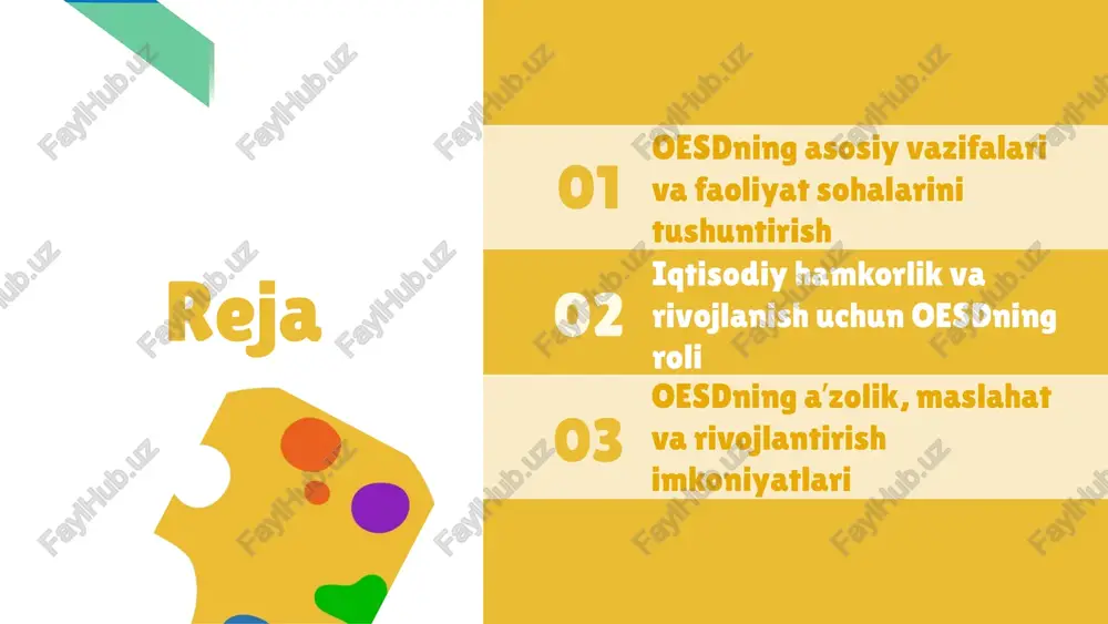 y barqarorlikni oshirish, savdo va investitsiyalarni kengaytirish, hamda global iqtisodiy muammolarga qarshi kurashishda muhim rol o'ynaydi. oesdning a'zolari va ularning roli oesd a'zolari va tashkilotdagi roli oesd a'zolari iqtisodiy rivojlangan va rivojlanayotgan mamlakatlar bo'lib, ular iqtisodiy hamkorlik va taraqqiyotni ta'minlashga intiladilar. har bir a'zo davlat o'z iqtisodiy va ijtimoiy rivojlanish maqsadlariga muvofiq, tashkilotga turli darajadagi hissalar va resurslar bilan qo'shiladi. hamkorlik va rivojlanish imkoniyatlari a'zolar o'rtasida tajriba almashish, texnologik transfer va hamkorlik loyihalarini amalga oshirish orqali rivojlanish imkoniyatlari kengayadi. oesd a'zolari uchun maxsus dasturlar va moliyaviy yordamlar mavjud bo'lib, ular orqali barqaror rivojlanish va iqtisodiy o'sishga erishiladi. oesdning global iqtisodiyotga ta'siri keng qamrovli va muhim mavzudir. bu tashkilotning global iqtisodiy barqarorlikni ta'minlash, iqtisodiy o'sishni rag'batlantirish va rivojlangan hamkorliklarni rivojlantirishdagi roli katta. oesdning asosiy hissasi iqtisodiy siyosatlarni muvofiqlashtirish va iqtisodiy rivojlanishni qo'llab-quvvatlash bilan bog'liq. tashkilot global iqtisodiyotda barqarorlikni saqlash uchun mamlakatlararo hamkorlikni kuchaytiradi va iqtisodiy siyosatlarni standartlashtirishga harakat qiladi. bu tashkilotning …