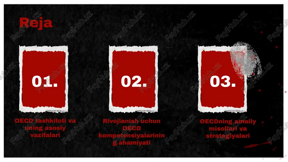 holat baholanadi. iqtisodiy prognozlar va ularning ahamiyati oecd iqtisodiy prognozlar, o'sish, inflyatsiya va ish bilan ta'minlash bo'yicha tahlil qiladi. bu strategik qarorlar uchun muhim asos bo'ladi. tahlil natijalarining amaliy ahamiyati tahlil natijalari hukumat va xususiy sektor uchun muhim qarorlar qabul qilishda yordam beradi. bu iqtisodiy siyosat va investitsiyalar uchun asosdir. kelajak uchun yo'nalishlar va rivojlanish tendensiyalari kelajakdagi tahlillar global trendlarga, texnologik rivojlanishga va moliyaviy bozorlar harakatlariga asoslanadi. bu strategik rejalashtirishga yordam beradi. oecd va xalqaro hamkorlik xalqaro hamkorlikdagi roli oecd boshqa davlatlar bilan hamkorlikda iqtisodiy va ijtimoiy rivojlanishni rag'batlantiradi. xalqaro tashkilotlar bilan aloqalar oecd xalqaro tashkilotlar bilan faol aloqada bo'lib, muammolarni hal etishda yordam beradi. oecdning kelajakdagi rejalari oecdning kelajakdagi strategiyalari yangi iqtisodiy tendensiyalar va barqaror rivojlanish maqsadlariga asoslanadi. tashkilot innovatsiyalar, texnologik rivojlanish va global muammolarga yechimlarni ishlab chiqishni davom ettirmoqda. kelajakdagi vazifalar orasida iqtisodiy barqarorlikni ta'minlash, ijtimoiy tengsizliklarni kamaytirish va ekologik barqarorlikni rivojlantirish muhim o'rin tutadi. oecd yangi siyosatlarni …