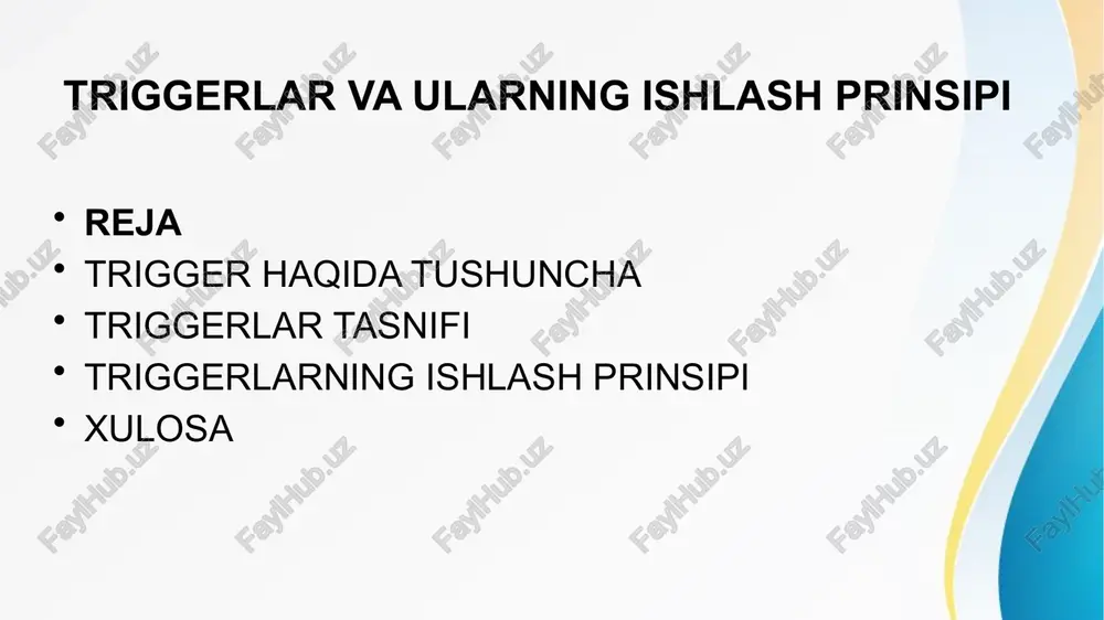 tashqi impulslar orqali amalga oshiriladi (3-rasm). statik triggerlarga qurilmalar kiradi, ularning har bir holati chiqish kuchlanishining doimiy darajalari (chiqish potensiallari) bilan tavsiflanadi: yuqori — taʼminot kuchlanishiga yaqin va past — nolga yaqin. statik triggerlar koʻpincha ularning chiqishi taqdim etilishiga qarab potentsial triggerlar deb ataladi. asinxron trigger oʻz holatini toʻgʻridan-toʻgʻri tegishli axborot signali yoki signallarini oʻzgartirish vaqtida oʻzgartiradi, maʼlum bir kechikish ushbu triggerni tashkil etuvchi elementlardagi kechikishlar yigʻindisiga teng. sinxron triggerlar maʼlumot signallariga javob beradi, faqat sinxronizatsiya kirishi c (inglizcha soatdan) da mos keladigan signal mavjud boʻlganda. ushbu kiritish „takt“ deb ham ataladi. bunday axborot signallari sinxron deyiladi. sinxron flip-floplar, oʻz navbatida, sinxronizatsiya kirishi c boʻyicha statik va dinamik boshqaruvga ega boʻlgan flip-floplarga boʻlinadi. trigger zanjirlari ham quyidagi mezonlarga koʻra tasniflanadi: *butun son barqaror holatlar soni (sanoq tizimining asosi) (odatda ikkita barqaror holat mavjud, kamroq — koʻproq) *darajalar soni — ikki darajali elementlarda ikki daraja (yuqori, past), uch darajali elementlarda uchta …