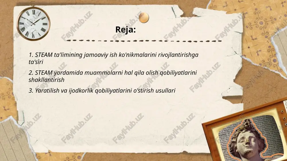 muhitda o'quvchilar o'z bilimlarini amalda qo'llash orqali ijtimoiy va texnologik muammolarga innovatsion yechimlar topishga qodir bo'ladilar. ... t.me/slaydai_bot yaratilish va ijodkorlik qobiliyatlarini oshirish uchun quyidagi usullar samarali hisoblanadi: birinchidan, ѐngicha yondashuv talab qiluvchi treninglar va mashg‘ulotlar orqali miya faoliyatini rag‘batlantirish mumkin. ikkinchidan, "6-3-5" texnikasini qo‘llash tavsiya etiladi; bunda 6 kishi 5 minut ichida har biri 3 ta g‘oya yozadi. uchinchi yo‘l – "mind mapping" texnikasi bo‘lib, u fikrlarni tizimlashtirish va yangi bog‘lanishlar o‘rnatishga yordam beradi. statistikaga ko‘ra, ijodiy mashqlar bilan shug‘ullanuvchilar orasida yangi g‘oya ishlab chiqish tezligi 20-40% ga oshadi. shuningdek, turli madaniy tadbirlar va san’atga yaqin bo‘lish, ijodiy fikrlashga ijobiy ta'sir ko‘rsatadi. kundalik ravishda kundalik yuritish va turfa janrlarda kitoblar o‘qish ham ijodkorlikni oshirishga xizmat qiladi. ... t.me/slaydai_bot texnologiya va innovatsion g'oyalarni tatbiq etishning na'munalari juda ko'p. masalan, 2020-yilda tesla kompaniyasi elektr avtomobillarini ommaviy ishlab chiqarishni davom ettirib, jahon bozorida 500 mingdan ortiq avtomobil sotdi. shu bilan birga, 3d-printing …