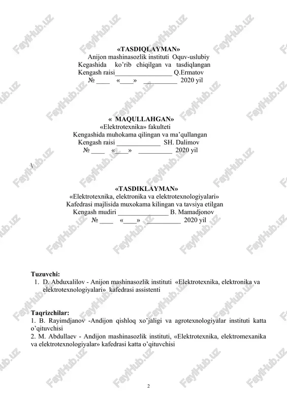 gich va kabellarning o’tkazish, ularga texnik xizmat ko’rsatishni, elektr mashinalari va transformatorlarni o’rnatish, ularga xizmat ko’rsatish va ta’mirlashni, elektrotermik va payvandlash uskunalarga texnik xizmat ko’rsatishni qamrab oladi. 1-mavzu. releli himoya va avtomatika taraqqiyotining qisqacha tarixi. reja: 1. fanning vazifalari. 2. releli himoya va avtomatika taraqqiyotining qisqacha tarixi. 3. rele himoyasiga qo’yiladigan asosiy talablar. 4. rele himoyasi va avtomatika qurilmalarning ishlash usullari. 5. rele himoyasi uchun qisqa tutashuv toklarini hisoblash. 1. fanning maqsadi va vazifalari rele himoyasi energosistemaning ishonchli va tejamli ishlashini ta’minlovchi avtomatikaning bir qismi bo’lib elektr sistemasida yuzaga keluvchi shikastlanish va normal bo’lmagan rejimlarni avtomatik ravishda bartaraf qilish uchun xizmat qiladi. rele himoyasi himoyalanayotgan energosistema elementining holati va ishlash rejimlarini uzluksiz nazorat qiladi va ularda shikastlanish yoki normal bo’lmagan rejim yuzaga kelganda ishga tushadi. energosistemada shikastlanish hosil bo’lganda rele himoyasi shikastlangan elementni aniqlaydi va uni sistemaning shikastlanmagan qismidan shikastlanish toklarini uzishga mo’ljallangan maxsus viklyuchatellarga ta’sir qilish yo’li bilan ajratib …