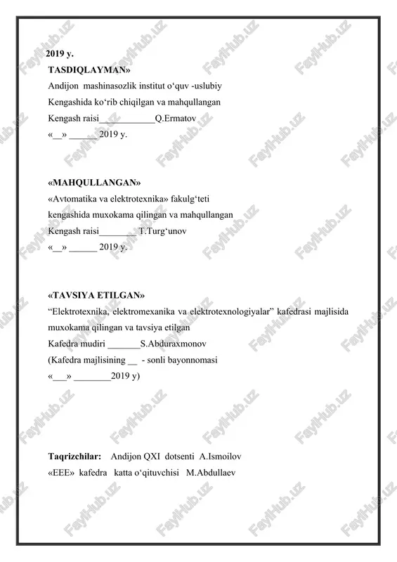 k taraqqiyot tobora keng yoyilmoqda, iqtisodiyotimiz jadallik bilan rivojlanmoqda, yirik ko‘lamli kompleks ijtimoiy –iqtisodiy dasturlar amalga oshirilmoqda, axoli turmush tarzini yuqori darajalarga ko‘tarish,xamda yangi kishi tarbiyalashning muxim masalalari xal etilmoqda . mamlakatimiz oldida turgan ulkan iqtisodiy vazifalarni amalga oshirishni elektr energiyasiz tasavvur qilish qiyin. shuning uchun xam tahkidlab o‘tilganidek , elektr xosil qilishni 2020 yilga borib 60 milliard kilovatt soatga etkazish mo‘ljallangan. shu jumladan, besh yillikda respublikamizda elektr energiya xosil qilishni taxminan 25-27 protsentga oshirish ko‘zda tutilgan. mahlumki, ishlab chiqarishni bir mahromda rivojlanishini asosiy sharoitlaridan biri xalq xo‘jaligini barcha soxalarida elektr energiyadan keng va xar tomonlama foydalanishdir. elektr energiyani qo‘llash ish unumini keskin oshiradi , axoliga maishiy xizmat ko‘rsatishni yaxshilaydi, ishlab chiqarish jarayonlarini avtomatlashtirishni tahminlaydi, shuningdek ishlab chiqarishga kompleks mexanizatsiyani yoyishga imkon beradi. elektrotexnika fanini rivojlantirishga rus olimlari va injenerlari v. v. petrov , p. l. shilling , e.x. lens, b.s . yakobi va p.n.yablochkovlar katta xissa qo‘shdilar. 1802 yilda …