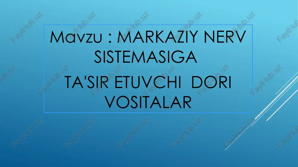 ga sezgir resteptorlar (m-xolinoreaktiv struktura): nikotinga sezgir resteptorlar (n- xolinoreaktiv struktura): xolinergik sinapslarga ta’sir ko’rsatuvchi dorilar ta’siri yo’nalishlariga qarab quyidagi guruxlarga bo’linadilar: 1. m-van-xolinoresteptorlarga ta’sir etuvchi dorilar: m-van-xolinomimetiklar (astetilxolin, karboxolin); m-van-xolinolitiklar (stiklodol). 2. antixolinesteraz vositalar (fizostigmin salistilat, prozerin, galantamin gidrobromid, fosfakol). 3. m-xolineresteptorlarga ta’sir etuvchi dorilar: m-xolinomimetiklar (pilokarpin gidroxlorid, asteklindin) m-xolinolitiklar (atropin sulfat, platifillin gidrotartrat, skopalamin gidrobromid, metastin) 4. n-xolinoresteptorlarga ta’sir etuvchi dorilar n-xolinoresteptorlarni qo’zg’atuvchilar(n-xolinomimetiklar stitoton,lobelin) n-xolinoblokatorlar: ganglioblokatorlar kuraresimonmoddalar pirilen, dimekolin, (periferik-miorelaksantlar): benzogeksoniy, gigroniy, tubokurarin, anaturuksoniy, arfonad. diplastin, ditilin. m-va n-xolinoresteptorlarni stimullovchi vositalar (m-van-xolinomimetiklar). bunday birikmalarga astetilxolin va uning xosilalari kiradi. astetilxolin xolinergik sinapslarda mediator vazifasini o’taydi. u xolin va sirka kislotasining murakkab efirixisoblanadi. lekin ta’siri qisqa bo’lganligidan dori sifatida qo’llanilmaydi. farmakologiya va fiziologiyada eksperimentlarda qo’llaniladi. ax xolinoresteptorlarga to`gridan-to`gri (bevosita) qo’zg’atuvchi ta’siretib, m-van-xolinoresteptorlarni qo’zg’atadi, lekin m-xolinoresteptorlarni qo’zg’alishida yuzaga keladigan o’zgarishlar ustunlik qiladi, ya’ni parasimpatik nervlarni qo’zq’atgandagi o’zgarishlar yuzaga keladi: qorachiq torayadi, fontanov bo’shlig’i kengayadi, shlemov kanali ochiladi, ko’zning ichidan suyuqlik …