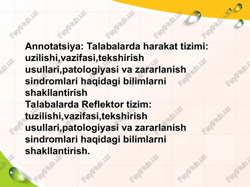 chi: abdullayev a.o. bosh miya nervlari; tuzilishi,vazifasi,tekshirish usullari,patologiyasi va zararlanish sindromlari * miya hujayralari miya hujayralariga muhim qo'shimcha funktsiyalarni bajaradigan neyronlar va glial hujayralar kiradi. neyronlar qo'zg'atuvchi (ya'ni boshqa neyronlarni faollashtiruvchi) va ingibitor (boshqa neyronlarning qo'zg'alishini oldini oluvchi-tormozlavchi) ga bo'linadi. miyaning tuzilishi miyaning oq va kulrang moddalari uning ishlashining asosini tashkil qiladi. oq modda o’tkazuvchi yo'llarni hosil qiladi. ular bosh miyani orqa miya bilan, shuningdek miyaning qismlarini bir-biri bilan bog'laydi. miyaning tuzilishi orqa miyaning qo’l va oyoqlarga nervlar bo’linadigan joyida bo’yin va bel yo’g’onliklari mavjud. orqa miyaning tuzilishi. orqa miya uzun tasma shaklida bo’lib, uning uzunligi voyaga yetgan odamlarda 45 sm.gacha yetadi. yuqoridan uzunchoq miyaga tutashgan bo’lib, pastdan 1-2 bel segmentlarigacha yetib boradi, u toraya boradi va konus shaklidagi oxirgi iplar bilan tamom bo’ladi. orqa miya ko’ndalang kesilganida undagi tor markaziy kanal ko’kimtir modda bilan o’ralganligi ko’rinadi va ular oldingi va keyingi shoxlarni hosil qiladi. ko’krak qismidagi oldingi va keying …
