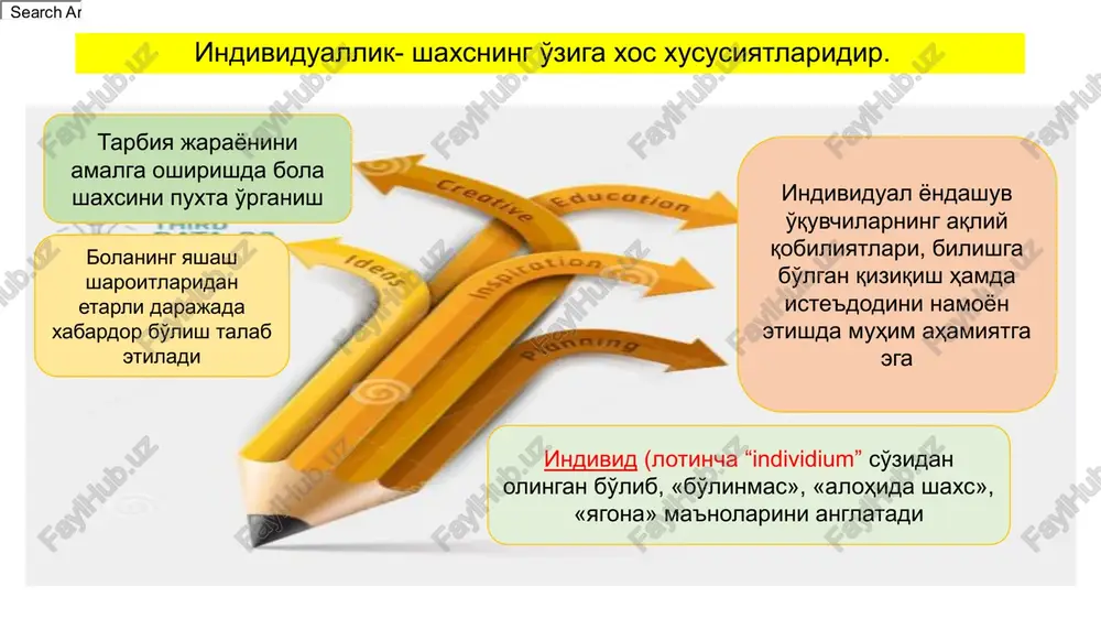 a, rivojlanishida ijtimoiy hodisalarning ta'siri kuchli bo'ladimi? yoki tabiiy omillar etakchi o'rin tutadimi? balki tarbiyaning ta'siri yuqoridir? ular o'rtasidagi o'zaro munosabat qanday? biologik (nasliy) omilni sharhlovchilar aristotel, platonlar tabiiy-biologik omillarni yuqori qo'yadi. ular tug'ma imkoniyatlar, taqdir, tole har kimning hayotdagi o'rnini belgilab bergan, deydilar amerikalik olim e.torndayk: ong va aqliy qobiliyat nasldan-naslga o'tib, insonga u tabiatan berilgan, deyidi. biologik oqimga qarshi falsafiy oqim vakillari rivojlanishi ijtimoiy omil bilan belgilaydilar bu oqim vakillari bola shaxsining jismoniy, psixik rivojlanishi u yashaydigan muhitga bog'liq deb ko'rsatadilar. muhit - deganda odam yashaydigan sharoitdagi barcha tashqi ta'sir tushuniladi. shaxs mehnat faoliyati zaminida rivojlanadi, kamolga etadi. inson sharoitni, sharoit esa odamni yaratadi. bu esa o'z navbatida inson faolligini namoyon etadi. zero, shaxs ma'lum ijtimoiy tuzum mahsulidir. jamiyat shaxs kamolotining muayyan imkoniyatlarini ro'yobga chiqarishi yoki yo'q qilishi mumkin. mushohoda qiling faylasuflar shaxsni tabiatning bir bo'lagi deb baholaydilar. bu insondagi layoqat kurtaklari bo'lib, uning rivojlanishi uchun tarbiya kerak, …