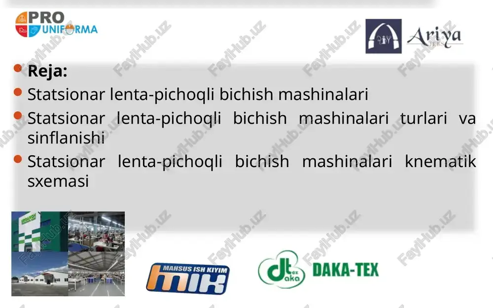 i ikki shkivli mashinaning qulochi 900 mm, stolining balandligi 1200 mm bo‘lsa, «oryol» mexanika zavodi chiqargan uch shkivli rl mashinasining qulochi 1000 mm bo‘lib, bichish stoli balandligi 900 mm. buning yana bir muhim tomoni shundaki, bu mashinaning stoli to‘shamani seksiyalarga bo‘ladigan bichish stoli bilan bir xil balandlikda bo‘lib, mashina stolini seksiyaga bo‘lish stoliga bevosita yaqin- lashtirib qo‘yaverish mumkin. natijada rl mashinasining ish unumi ezm-2 mashinasiga qaraganda ikki baravar ortadi. lenta bichoqli bichish mashinalarining ko‘ðchiligida ðichoq tig‘ini avtomatik charx- laydigan moslama, mashina. orlov mashinasozlik zavodi konstruktsiya jihatidan rl-6 mashinasiga o`xshash, ammo balandligi 120 mm dan oshmaydigan to`shamadan mayda detallar qirqadigan va tikuvchilik buyumlarini tekislab qirqadigan, quvvati 1,1 kvt bo`lgan elektr dvigateli bor kichik gabaritli rl-5 mashinasi ishlab chiqaradi. mehnat unumini oshirish va mahsulot sifatini yaxshilashga alohida ahamiyat berilayotgan hozirgi paytda tikuvchilik sanoatida tayyorlov bichish ishlarini avtomatlashtirish eng aktual masalalardan biridir,chunki gazlamalarni qo`lda to`shash va bichish nihoyatda ko`p jismoniy kuch talab qilish …