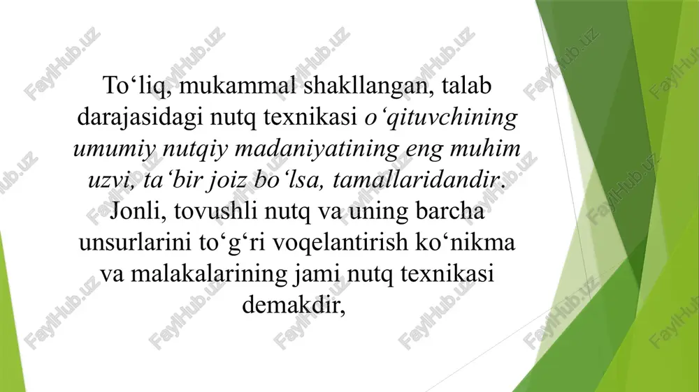 axassislari muloqotdagi odamlar o‘rtasidagi masofani quyidagilarga ajratadi: imtim masofa (15-45 sm). bu masofaga kishi o‘ziga yaqin odamlarni yaqinlashtiradi. mutaxassislarning aytishicha, imtim masofa buzilganda kishinig yurak urishi tezlashadi, miyaga qon quyiladi va hokazo. 2. shaxsiy yoki personal masofa (45-120 sm). bunday masofa odatda do‘stlar va kasbdoshlar o‘rtasidagi suhbat chog‘ida o‘rnatiladi. bunda yuzma-yuz turish va ko‘z bilan aloqa o‘rnatish nazarda tutiladi. 3. ijtimoiy masofa (120-400 sm.dan ortiq). mazkur aloqa, odatda, rasmiy uchrashuv paytida unchalik tanish bo‘lmagan kishilar o‘rtasida o‘rnatiladi. 4. ommaviy masofa (400 sm.dan ortiq). miting, ma‘ruza o‘qish kabi ko‘p sonli odamlar bilan muloqot paytida o‘rnatiladi. insonning har bir harakatida uning miyasidagi ongli va ongsiz jarayonlar, fikr va hissiyotlar aks etadi. buni ruh va tananing dialogi deb atash mumkin. ko‘rinadiki, nutq madaniyatining mukammal bo‘lishi nolingvistik omillar bilar ham bevosita aloqadordir. zotan, so‘zlovchi muloqot jarayonida ―tana tili‖dan ham samarali foydalanadi. adabiy til – muayyan umumxalq tilining qayta ishlangan va me’yorlashtirilgan, mazkur tilda soʻzlashuvchi …