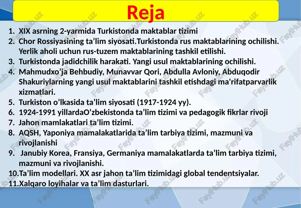 ismiga teng kelgan. toshkent rus qo’shinlari tomonidan egallangan paytda shaharning bazi qismlarida qizlar maktablari va o’quvchilari soni o’g’il bolalar maktablarining ½ qismiga to’g’ri kelgan va ularda o’quvchilar soni nisbatan kam bo’lgan. a.p.xoroshxin va toshkent shahrida yashovchi mullalarning xabar berishicha, 1864 yilda ruslar bilan bo’lgan urush uchun soliq joriy etish bo’yicha ro’yxatga olish o’tkazilganda, 8000 ming nafar o’quvchi bolalar, 4000 nafar o’quvchi qizlar qayd etilgan. birgina sebzor dahasida 25 nafar o’g’il bolalar va 15 nafar qizlar, shayxontohur dahasida esa 20 ta o’g’il bolalar va 10 ta qizlar maktablari mavjud bo’lgan. otinbibi maktabida o’quvchi qizlar bilan birgalikda o’g’il bolalar ham birga ta’lim olgan hollari ham bo’lgan. qizlar maktablaridagi mashg’ulotlarda asosan fors-tojik va turkiy tildagi asarlar o’rgatilgan. ushbu ta’lim muassasalarida “ta’limi bayonot”, va boshqa sharq axloqiy madaniyatini o’z ichiga oluvchi fanlar o’qitilgan. a.p.xoroshxinning 1876 yildagi malumotiga ko’ra, qizlar 7-11 yoshdan o’qitilgan, 11-15 yoshdan esa tikuvchilikka o’rgatilgan. bundan shu narsa kuzatiladiki, qizlar maktablaridagi ta’lim …