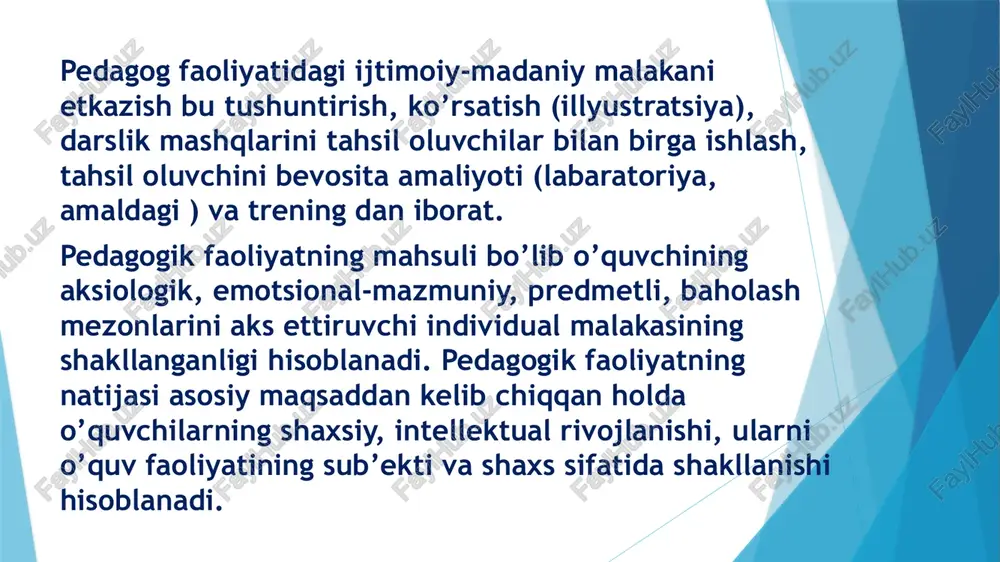 erakli maslahatlar berishda bilimlar manbaidan biridir. ko’pchilik o’qituvchilar sinf rahbari vazifasini bajarib, tarbiya jarayoni tashkilotchilari bo’lib hisoblanadilar. zamonaviy o’qituvchi ijtimoiy psixolog bo’lmasligi mumkin emas. shuning uchun ham o’quvchilar o’rtasidagi o’zaro munosabatlarni yo’lga sola olishi, bolalar jamoasida ijtimoiy-psixologik mexanizmlardan foydalanishni bilishi zarurdir. o’qituvchining kasbiga xos xislatlari ota-onalar o’qituvchidan uning ish staji va yoshi qanday bo’lishidan qat`iy nazar, farzandlarini tarbiyalash va o’qitish mahoratini kutadilar. o’quvchilar esa o’qituvchilarni uch xil xislatlari bo’yicha xarakterlab beradilar. jumladan, birinchidan, o’qituvchining odamgarchiligi, adolatliligi, sof vijdonliligi, bolalarni yaxshi ko’rish xislatlari; ikkinchidan, o’qituvchining sezgirligi, talabchanligi bilan bog’liq tashqi xislatlari va xulq-atvoriga qarab; uchinchidan, o’qituvchining o’z fanini bilishi, uni tushuntira bilishi kabi ta`lim jarayoni bilan bog’liq xislatlariga qarab xarakterlab beradilar. professiogrammada muhim xislatlaridanborgansaribir munchaortib borishini hisobga olgan holda o’qituvchining quyidagi xislatlari ko’rsatib berishi lozim. 1. o’qituvchining shaxsiy xislatlari: -bolalarni yaxshi ko’rishi, ularni sevish; -amaliy-psixologik aql-farosatlilik; -mehnatsevarlik; -jamoat ishlarida faollik; -mehribonlik; -kamtarlik; -odamiylik, dilkashlik; -uddaburonlik, mustahkam xaraterga ega bo’lish; -o’z bilimini …