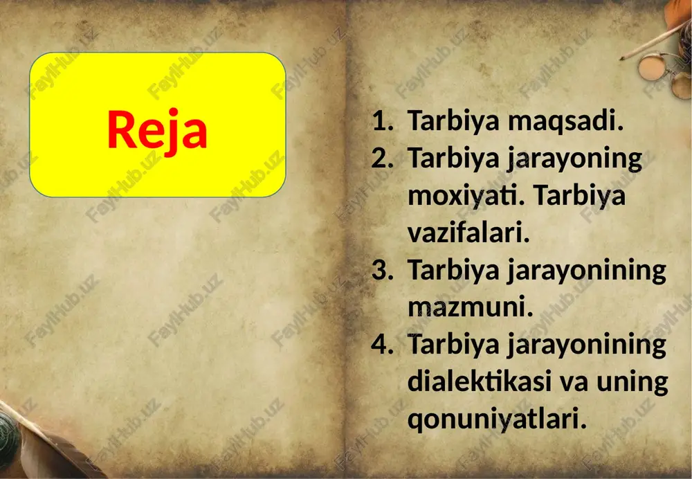 kiston respublikasi birinchi prezidenti i.a.karimovning qator asar va nutqlarida, chunonchi, «barkamol avlod - o’zbekiston taraqqiyotining poydevori», «o’zbekiston xxi asrga intilmoqda» nomli asarlarida mustaqil respublikada ijtimoiy tarbiyani yo’lga qo’yish maqsadi va vazifalari belgilab berilgan. tarbiya shaxsni maqsadga muvofiq takomillashtirish uchun uyushtirilgan pedagogik jarayon bo’lib, tarbiyalanuvchining shaxsiga muntazam va tizimli ta’sir etish imkonini beradi. shaxsda muayyan jismoniy, ruxiy, axloqiy, ma’naviy sifatlarni shakllantirishga qaratilgan amaliy pedagogik jarayon, insonning jamiyatda yashashi uchun zarur bo’lgan hissiyotlarga ega bo’lishini tahminlash yo’lida ko’riladigan chora-tadbirlar yig’indisi. demak, tarbiya ijtimoiy hodisa bo’lib, insoning shaxs bo’lib shakllanishini tahminlaydigan eng qadimiy va abadiy ma’naviy qadriyatdir. tarbiya jarayoni o’zaro bog’liq bo’lgan ikki faoliyatni - o’qituvchi va o’quvchi faoliyatini o’z ichiga oladi. tarbiya jarayonida o’quvchining ongi shakllanib boradi. his-tuyg’ulari rivoj-lanadi, ijtimoiy hayot uchun zarur bo’lgan va ijtimoiy aloqalarni tashkil etishga xizmat qiladigan xulqiy odatlar hosil bo’ladi. tar­biya jarayonida bolalarning hayoti va faoliyatini pedagogik jihatdan to’g’ri uyushtirish g’oyat muhimdir. faoliyat jarayonida bola tashqaridan kelayotgan …