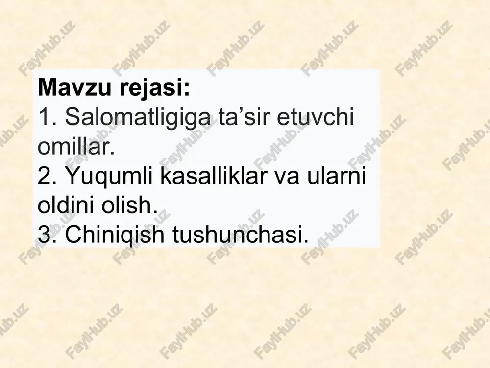 chalarga tenglashtirilishi mumkin: tibbiy model — tibbiy belgilar va xususiyatlarni o’z ichiga olgan ta’riflar uchun; salomatlik kasallik va uning alomatlari yo’qligi sifatida. biotibbiy model — organik buzilishlar va nosog’lomlikning sub’yektiv hissiyotlari yo’qligi. bioijtimoiy (biosotsial) model — ijtimoiy belgilar birinchi o’ringa qo’yiladigan tibbiy va ijtimoiy belgilar birgalikda qaralishi qo’shiladi. qiymat-ijtimoiy model — qiymat sifatida insonning salomatligi qaraladi; jsstning ta’rifi aynan shu modelga to’g’ri keladi. sog’liqni saqlashga gender yondashuv bilan bog’liq holda, ruhiy salomatlikning bir nechta modeli ishlab chiqildi: normativ, ruhiy salomatlikning ikki tomonlama standartini qo’llagan holda (erkak va ayollar uchun). androsentrik, ruhiy salomatlikning erkak standarti qabul qilingan. androgin, jinsdan qat’iy nazar, yagona ruhiy salomatlik standarti va mijozlarga nisbatan bir xil munosabatda bo’lishni o’z ichiga oladi. normativ bo’lmagan (sandra bem modeli bo’yicha) bu faqat erkaklarga yoki ayollarga tegishli bo’lgan xususiyatlar bilan assotsiatsiyalanmaydigan sifatlarga asoslangan. ruhiy (psixik) salomatlik — insonning murakkab hayotiy sharoitlarini yengish, shu bilan birga eng optimal hissiy fonni va xatti-harakatlarning …