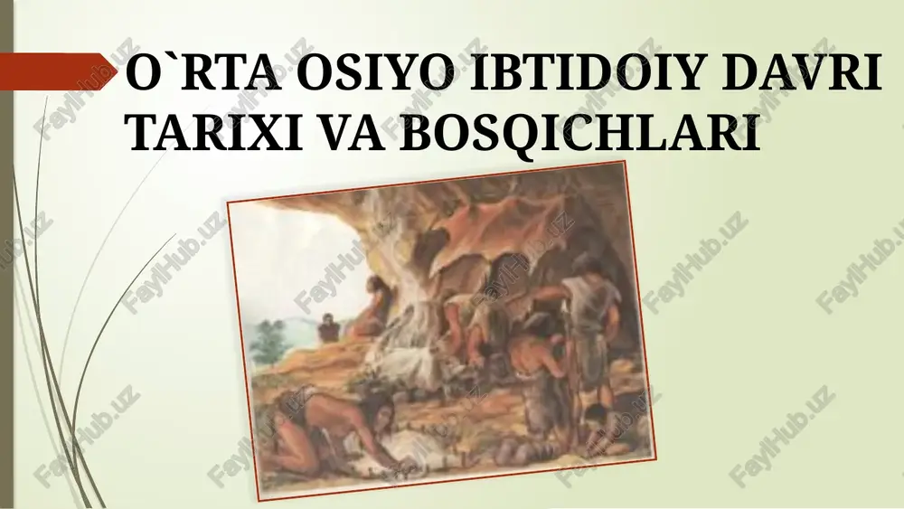 elishi va ulardan oʻtkir uchli uchburchaksimon uchirindilarni yuzaga kelishi bilan kuyi paleolit oʻrnini oʻrta tosh davri, yaʼni mustye davri (qarang mustye madaniyati) oladi. this presentation uses a free template provided by fppt.com www.free-power-point-templates.com tosh davri mustyedan soʻng yuqori paleolit davri boshlanadi. yevropaning jan.da, osiyoda, jumladan, bizning oʻrta osiyoda oʻrta paleolit hozirgi kunimizdan 200 ming yil avval boshlanib, oʻrta hisobda 160 ming yil davom etadi va oʻrnini 50 ming yil avval progressivroq boʻlgan yuqori paleolit davriga boʻshatib beradi. yuqori paleolit davrida, asosan, realistik sanʼat rivojlanadi. oʻsha davr odamlari hayvonlarni ovlash jarayonini qanday koʻrgan boʻlsalar, shunday ravishda gʻor devorlariga rasmlar chizganlar. this presentation uses a free template provided by fppt.com www.free-power-point-templates.com tasviriy san’at chizganda ham qizil va qora tabiiy ranglarda chizganlar. bu narsa odamlarning ongini rivojlanganligini koʻrsatadi. mexnat kurollarini yasash texnikasi boʻyicha quyi va oʻrta paleolitta nisbatan juda yuksak koʻtarilgan yuqori paleolit davri, oʻz navbatida, bundan 12—10 ming yil avval progressivroq boʻlgan …