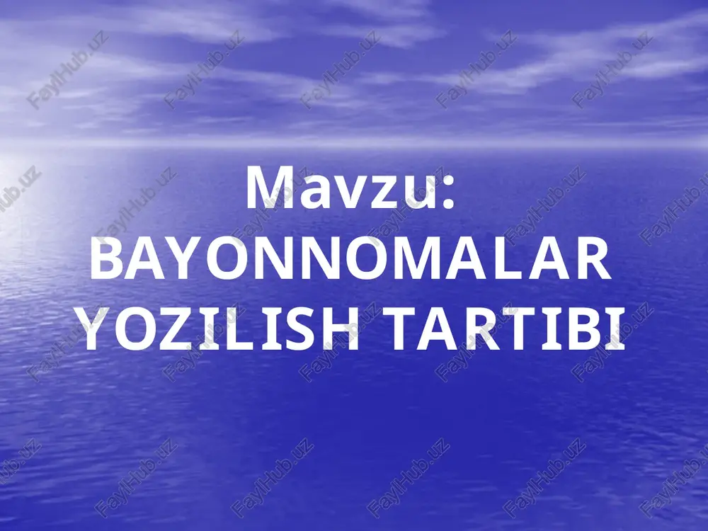 riga muntazam borishini nazorat etish. i.a.karimov aytganlaridek “farzandlari sog’lom yurtning kelajagi buyukdir ,, deb bejiz takidlamaganlar . turli masalalar bo’yicha sinf ota-onalar qo’mitasi raisi n.azimova so’zga chiqib sinfdagi masalalar ota-onalar bilan xal etildi. qaror qilindi. 1.1-chorakda bosh o’zlashtirgan o’quvchilarga “o’rgan-o’ragat ,, dasturi amalgam oshirilsin. 2.kutubxonaga a’zo bo’lmagan o’quvchilar kutubxonaga a’zo bo’lsin. 3. sinfdagi barcha o’quvchilarini maktab to’garaklariga jalb etilsin image1.jpeg /docprops/thumbnail.jpeg d gian va ilar)bo'yicha iv-kurs 320-guruh talabasi dov sardorbekning o'zbek tilining sohada qo'llanilishi fanidan tayyorlagan taqdimot ishi