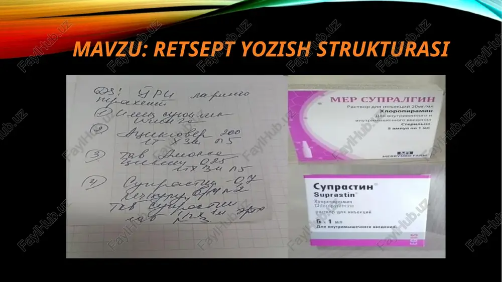 irish uchun ishlatiladi. uchinchi o'rinda preparat tarkibiga uning yoqimsiz organoleptik (ta'mi, rangi, hidi va boshqalar) xususiyatlarini tuzatish uchun kiritiladigan tuzatuvchi moddalar (korrigenlar) turadi. oxirgi o'rinda preparatga ma'lum shakl beradigan moddalar - bular hosil qiluvchi moddalar (tarkibiy qismlar): eritmalardagi suv, moylarda moyli jele, kukunlarda shakar va boshqalar. dori tarkibida bir nechta yordamchi, tuzatuvchi va shakllantiruvchi moddalar bo'lishi mumkin. retseptga kiritilgan dorivor moddalar soni blankaning o'ng tomonida ko'rsatilgan. o'lchov vazn retseptda gramm (1,0) va uning ulushlari: 0,1 - desigramlar; 0,001 - milligramm; 0,0001 - decimilligram; 0,00001 - santimetr milligramm; 0,000001 - mikrogram. retseptdagi hajm o'lchovi millilitr (1 ml). uzunlik santimetrda (sm) ko'rsatilgan. ikki yoki undan ortiq dorivor moddalar bir xil dozada ko'rsatilgan bo'lsa, u oxirgi moddaning nomidan keyin faqat bir marta ko'rsatiladi. "ala" (teng) yoki qisqartirilgan "aa" so'zi ko'rsatilgan miqdor sanab o'tilgan barcha moddalarga tegishli ekanligini ko'rsatish uchun ishlatiladi. agar shifokor dorini eng yuqori bir martalik dozadan oshib ketadigan dozada yozsa, u …