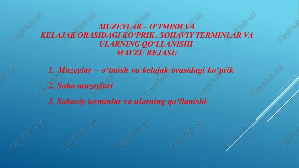 klida, 1968-yili buyuk shoirning 525 yillik yubileyi munosabati bilan muzey tashkil etilgan. u shu choqqacha xalqimizning ko‘p asrlik adabiy merosini jamlash, uni muhofaza qilish, targ‘ib etish va tadqiq qilishda katta ishlarni amalga oshirib kelmoqda. o‘tgan davr davomida muzeyning xv-xx asr adabiyoti tarixini namoyish etuvchi boy ekspozitsiyasi yaratildi. tomoshabinlar ko‘p asrlik boy adabiy tariximizning noyob durdonalari bilan tanishibgina qolmay o‘rta osiyo madaniyati va san'atining badiiy namunalari-kitob, tasviriy san'at, xattotlik, naqqoshlik, musiqa va me'morchilik asarlari bilan ham tanishish imkoniyatiga ega. muzeyda qo‘lyozmalar bilan birgalikda eski bosma kitoblar fondi ham muntazam boyib boryapti. adabiyot muzeyi binosining o‘zi ham noyob arxitektura yodgorligi sifatida diqqat e'tiborni o‘ziga jalb etadi. bino 1933-1936 yillarda qurilgan. muzey xalqaro muzeylar kengashi ikom tashkiloti a’zosidir. geologiya muzeyi toshkentdagi o‘zbekiston geologiya muzeyi — mamlakatdagi yagona geologiya muzeyidir, u geologiya instituti va respublika fanlar akademiyasi bazasida ish olib boradi. muzey 1937-yida tashkil topgan. muzey fondida 6 mingdan ortiq nodir eksponatlar mavjud, ular …