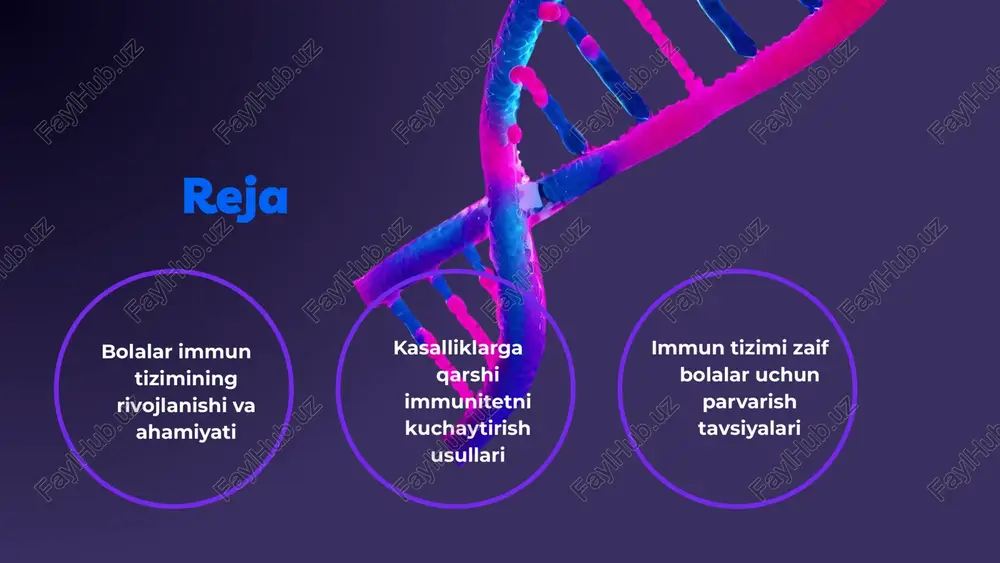 t-hujayralar va b-hujayralar, infektsiyalarga qarshi kurashishda va antikorlarni ishlab chiqarishda muhim ahamiyatga ega. ikkinchidan, bolalar immun tizimi tashqi muhit omillariga juda sezgir. masalan, ovqatlanish, infektsiyalar, va atrof-muhitning ifloslanishi ularning immun javobini kuchaytirishi yoki susaytirishi mumkin. yosh bolalar ko'pincha kasalliklarga qarshi immunitetning rivojlanishi uchun emlash orqali himoyalanadi. misol sifatida, bolalarni emlash dasturlari, masalan, qizamiq, o'pka yallig'lanishi va boshqa kasalliklar uchun immunitetni rivojlantirishga yordam beradi. buning natijasida, bolalar sog'lom o'sib borishlari va kasalliklarga qarshi kuchli immun tizimiga ega bo'lishlari uchun zaruriy sharoitlar yaratiladi. photo by national cancer institute on unsplash immun tizimining rivojlanishi immun tizimining rivojlanish bosqichlari bolalarda immun tizimi hayotining dastlabki kunlarida rivojlanadi. boshqa omillar, jumladan, genetik xususiyatlar ham muhimdir. bolalar uchun muhim oziq-ovqatlar sut, mevalar, sabzavotlar va protein manbalari bolalar uchun zarur bo‘lib, immunitetni mustahkamlashda yordam beradi. oziqlanish ahamiyati: statistik ma'lumotlar oziqlanish sog‘likka ta'sir qiladi. to‘g‘ri oziqlanish immun tizimining 50% ni tashkil etadi. ota-onalar uchun tavsiyalar ota-onalar bolalarining oziqlanishini nazorat …