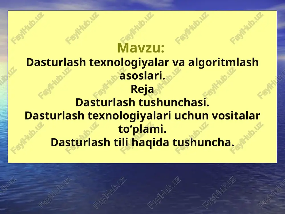 shaklida shakllantirilishi mumkin: vazifaning funksional dekompozitsiyasi - katta vazifani bir nechta kichikroq, funksional jihatdan mustaqil kichik vazifalar - modullarga boʻlish. modullar bir-biriga faqat kirish va chiqish ma‟lumotlari bilan bogʻlangan. modul - modulli dasturlash tushunchasining asosi. funksional parchalanishdagi har bir modul bitta kirish va bitta chiqishga ega boʻlgan qora quti. modulli yondashuv dasturni ishlash jarayonida osonroq yangilashga imkon beradi va unga xizmat koʻrsatishni yengillashtiradi. bundan tashqari, modulli yondashuv turli xil dasturlash tillarida bitta loyiha dasturlarining qismlarini ishlab chiqishga, soʻngra yigʻish vositalaridan foydalanib ularni bitta yuk moduliga birlashtirishga imkon beradi. dasturlash texnologiyalari uchun vositalar toʻplami. dasturlash tizimining prinsipini toʻliq tushunish uchun dasturlash texnologiyasining vositalarini koʻrib chiqamiz. dasturiy mahsulotlarni ishlab chiqish, sozlash va amalga oshirish texnologiyasini ta‟minlovchi dasturlar toʻplamini qarab chiqamiz. ushbu yoʻnalishlar doirasida dasturiy mahsulotlarning quyidagi guruhlari shakllantirildi: 1. dasturlarni yaratish vositalari (tillar va dasturlash tizimlari toʻplami, shuningdek tuzilgan dasturlarni sozlash va qoʻllab-quvvatlash uchun turli xil dasturiy ta‟minot tizimlari), shu jumladan: • …