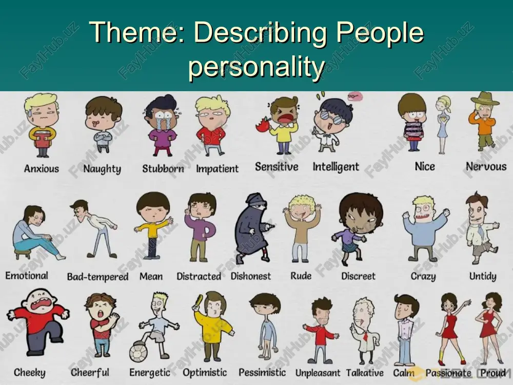 exercise 4. what are you like? complete the sentences, then tell the class, a.tamvery 2.tam alittle 3.1 am not very adjectives to describe character and p personality & ble lf i j attentive : ‘w intelligent friendly hard-working c. nervous oki 4 humble lively ‘obedient sipsiett emojis and feelings match the emojiis to their most suitable descriptions. happy sad lovestruck relaxed relieved delighted angry upset hushed tired worried mind blown fearful astonished embarrassed zany dizzy hungry nauseated 4 curious sleepy amused h a mischievous unamused pensive furious confused sceptic excited & 2 @ wa @ optimistic pessimistic pretty generous aviet, sporty crazy malicious funny dreamer absen intellectual naughty jealous carefree minded teasing anxigs intelligent angelic talkative gs &: & gd engaging sel-confident sleepy adventurous frlenaly 2? sal 2 © aggressive harciworking lazy impatient @ ©: ‘@:.9° thankful helprur selfish superstitious sporty personality adjectives what is he/she like? quiet unreliable creative …