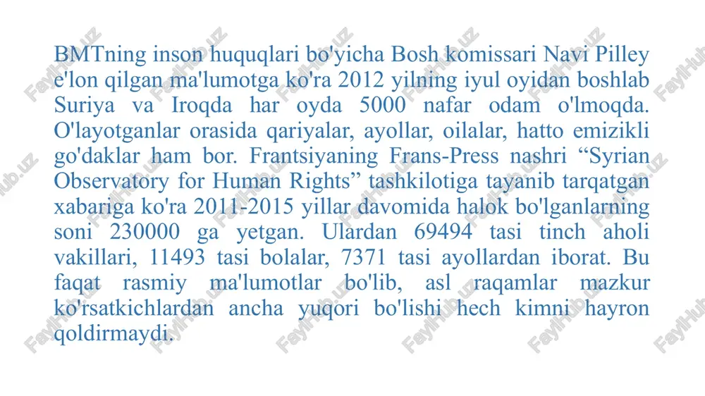 arning asosiy niyati shu bilangina cheklanib qolmasdan, dinni niqob qilib olib hokimiyatni qo’lga olish, bu yo’lda ,,inson’’ deb atalmish buyuk jonzotni o’ldirishdan ham tab tortmayapti. ular hozirgi kunda, ayni daqiqada ham o’z yovuz, jirkanch ishlarni turli davlatlarda amalga oshirmoqdalar. qadimdan ma’lumki islom dini o’zbekiston hududlariga 643-644 yillardan boshlab yoyilgan bo’lsa ham bu hududda ne-ne islom dini bilan bog’liq bir nechta asarlar yaratilgandir.islom ilmlari bizning hududimizga viii asrda xuroson (hozirgi turkmanistonning shimoli-sharqiy qismlaridagi davlat viii-xiv asrlarda) orqali movarounnahr (arablar egallab olgan yerlar- arabcha ,,daryoning narigi tarafi’’ deb o’sha paytlarda amudaryo va sirdaryo daryolari orasidagi hududlarga aytilgan)ga kirib kelgan bo’lsa, ix asrdan boshlab mazkur ilmlar mintaqaning o’zida rivojlandi. bu davrga kelib, avval islom olamida tan olingan olti sahih hadislar to’plami (assihoh as-sita), so’ngra ularning qatorida uch to’plam qo’shilib to’qqiz kitob (alkutub at-tis’a) shakllandi. ma’lumotlarga qaraganda, bugungi dunyoda 500 ga yaqin terrorchi tashkilotlar ish olib bormoqda. 1968-1980-yillar davomida ular 6700 ga yaqin terrorchilik …