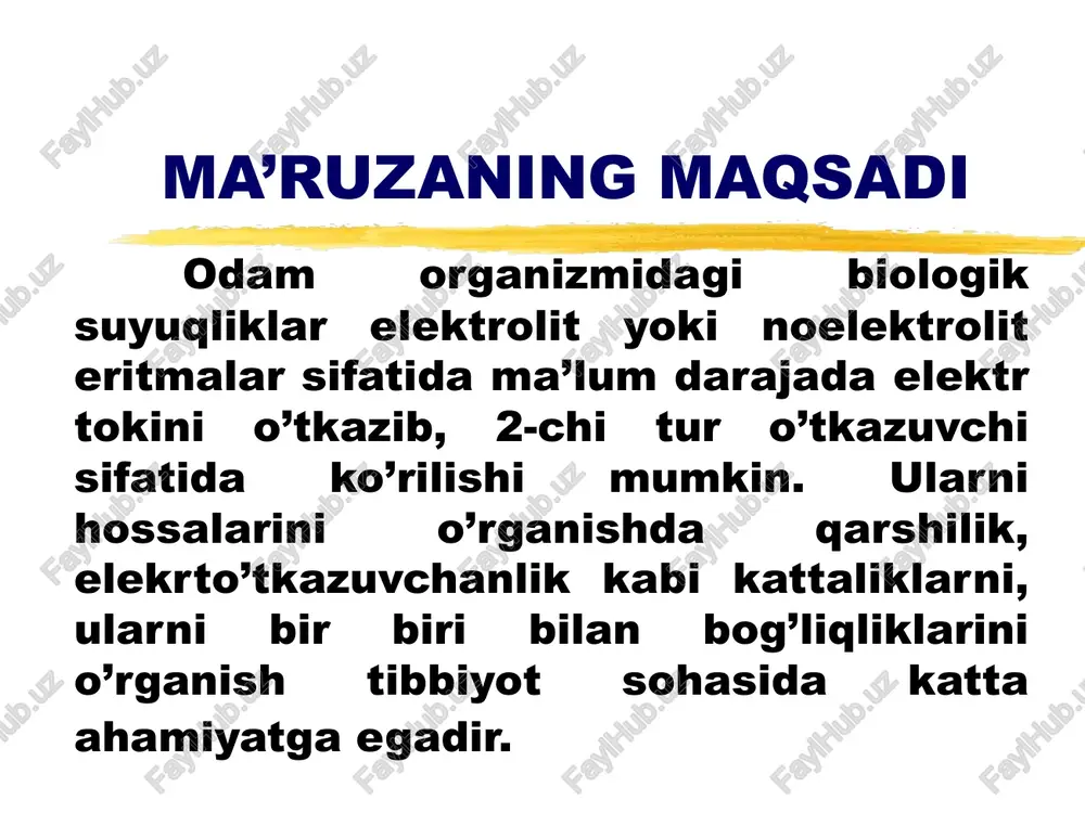 g bo’lganligi uchun: k =  ,  =     om-1  sm2  mol-1 bo’ladi.   - dissotsiatsiya darajasi  = ------ ;  - molyar elektro’tkazuvchanlik     - cheksiz suyultirgandagi  elektrolitlar eritmalarida k diss. ni konduktometrik usul bilan aniqlash c  2 c  2 k= ------- yoki k = ---------------- 1-  (- ) kolraush qonuni  = k+ a konduktometrik titrlash kuchli kislotani kuchli asos bilan titrlash æ hcl +naoh e.n. v naoh,ml konduktometrik titrlash kuchsiz kislotani kuchli asos bilan titrlash æ ch3cooh + naoh e.n. v naoh,ml konduktometrik titrlash kuchli va kuchsiz kislotalar aralashmasini kuchli asos bilan titrlash æ hcl + ch3cooh + naoh e.n.1 e.n.2 v naoh,ml