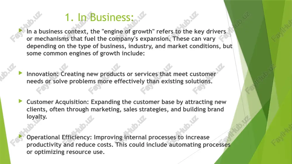 or force development: improving the skills of the workforce through education and training, leading to a more capable and efficient workforce. trade and globalization: expanding trade routes, markets, and international relations that stimulate growth by opening up new opportunities and resources. entrepreneurship and innovation: the creation of new businesses, industries, or markets that generate employment, increase competition, and foster new solutions to problems. 3. in personal development: for individuals, the "engine of growth" refers to the key personal factors that drive growth in one’s career, skills, and overall life. these engines often include: mindset and attitude: a growth mindset, where an individual believes they can develop abilities through effort, helps create continuous self-improvement and resilience in the face of challenges. education and learning: constant learning, whether formal or informal, is a powerful engine of personal growth. this includes acquiring new knowledge, skills, or competencies. networking and relationships: building a strong …