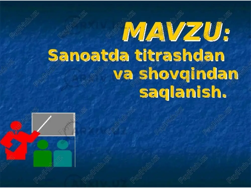 kati ta'sirida bo lib, ba'zan zo rayishi va ba'zan susayishi kuzatiladi va bu organizmga salbly ta'sir ka rsatishi bilan tavsiflanadi. * shovginga garshi individual himoya vositalaridan foydalanishning ahamiyati ham muhim,. ke’cha shevainiga garshl kurashishda: aholi kop yashaydigan rayonlami sershovain transport turi (tramvay, yuk avtomashinalari va boshqalar) dan holi al ish; tramvay o'miga trolleybus va avtomabillar ishlatish; transport signalini ta’qiqlash; yo’l qgoplamalarini to’g’ri qurish; ko’chalami to’g’ri planirovkalash; sanoat korxenalari, aeroportlar va temir yo'l liniyalarini shahar tashgarisiga qurish; binolarni tevush o’tkazmaydigan qilib ishlashning hal giluvehi ahamiyati ber * titrash hesil a. qiluvehi mashinalar orasida transport | vositalari, katta %) hajmdagi qo’zg’olmas i} agregatiar, qo'lda if pi ishlatiladigan i} hii mashina va ‘eal mexanizmiar mavjud., * shuning uchun ham sanoat korxonalarida shovqinni kamaytirish chora-tadbirlarini belgilash muhim ijtimoiy ahamiyatga ega bo lib, inson salomatligini saglashi bilan katta ahamiyat kashf etadi. ® shovginning bosh miya gobig’iga ta‘siri natijasida odam asabliylashadi, toligish jarayoni tezlashadi, psixik reaktsiyasi …