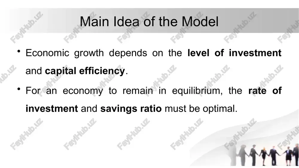 ), keeping other values the same: s=0.30, v=4, d=0.05, g=? image2.png image1.jpeg /docprops/thumbnail.jpeg harrod-domar model the harrod-domar model is one of the economic growth theories that explains how capital accumblation and investment affect economic growth. this model was developed by roy harrod and evsey domar and is mainly used to analyze long-term ‘economic growth spend