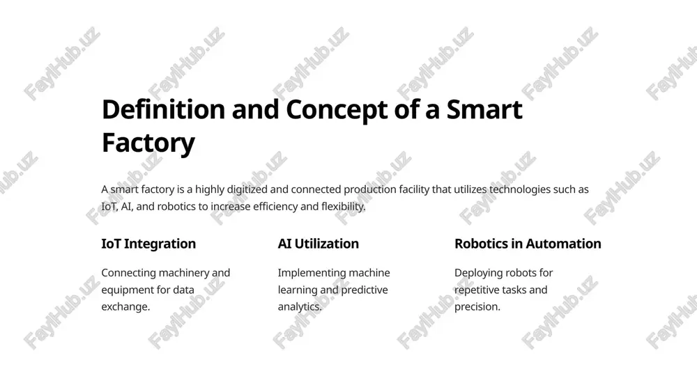 ess optimization. philips lighting innovations implementing smart lighting solutions for sustainable manufacturing. 5 challenges and considerations in adopting smart factory technologies while the benefits are significant, challenges such as cybersecurity threats, workforce reskilling, and initial investment pose considerations for smart factory adoption. cybersecurity risks protecting sensitive data and systems from potential cyber attacks. workforce reskilling upskilling employees to operate and maintain advanced technologies. initial investment committing resources for technology integration and infrastructure upgrades. 6 future trends and developments in smart factories the future of smart factories involves ai-driven predictive maintenance, collaborative robots, and the integration of 5g networks for real-time connectivity and automation. 1 ai-driven predictive maintenance anticipating equipment failures and optimizing maintenance schedules. 2 collaborative robotics seamlessly working alongside human operators for improved efficiency. 3 5g network integration enabling ultra-low latency and high-speed data transfer for connected systems. 7 key players and companies in the smart factory industry industry …