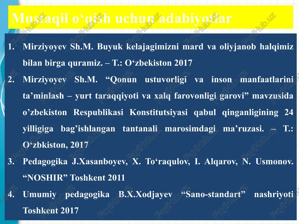 017 tarbiya nazariyasi pedagogika fanining tarkibiy qismi bo‘lib, tarbiyaviy jarayon mazmuni, shakl, metod, vosita va usullari hamda uni tashkil etish muammolarini o‘rganadi. yosh avlodni tarbiyalashda nimalarga e’tibor qaratmoq lozim? yoshlarni barkamol inson qilib tarbiyalashda, sharq mutafakkirlarining ma’naviy meroslari dasturil amal bo‘ladi. muhammad al-xorazmiy, abu nasr farobiy, abu ali ibn sino, abu rayhon beruniy, ahmad al-farg`oniy, imom ismoil al-buxoriy, ahmad yassaviy, bahovuddin naqshband, amir temur, muhammad tarag‘ay ulug‘bek, alisher navoiy va zahiriddin muhammad bobur kabi olamga mashhur allomalarining ijtimoiy, siyosiy va falsafiy qarashlari barcha zamonlar uchun muhim ahamiyat kasb etadi. tarbiya jarayonining mohiyati va ahamiyati. abu nasr farobiy “insonda go‘zal fazilatlar ikki yo‘l - ta’lim va tarbiya yo‘li bilan hosil qilinadi. ta’lim, faqat, so‘z va o‘rgatish bilangina bo‘ladi. tarbiya esa, amaliy ish, tajriba bilan, ya’ni shu xalq. shu miliatning amaliy malakalaridan iborat bo‘gan ishharakat, kasb-hunarga berilgan bo‘lishi, o‘rganishisin”, deya ta’kidlaydi. shuning uchun ushbu g‘oyalardan jamiyatning tarbiyaviyta'lim salohiyatini mustahkamlashda, ma’naviy-axloqiy muhitni yaxshilashda …