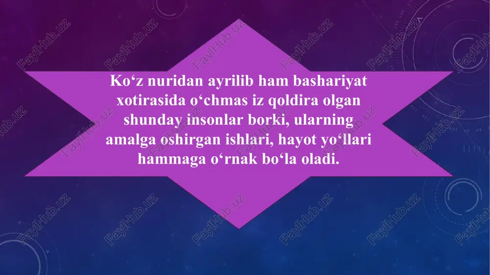 a muvaffaq bo‘ladi.bu yozuv nafaqat yozuv, balki ilmiy ramzlarni ham ifodalash imkonini berardi. 1834 yilda brayl o‘z ixtirosini parij san'at ko‘rgazmasida namoyish qiladi va keyingi 20 yil ichidayoq bu alifbo butun dunyoga tarqalib ulguradi. bugungi kunda ham bu yozuv butun dunyoda ko‘zi ojizlarning rasmiy yozuvi hisoblanadi. andrea bochelli italiyalik bu san'atkor iste'dodi hatto mashhur pavorottini ham hayratga solgan.andrea bolaligidan ko‘zi bilan bog‘liq muammolarga duchor bo‘lgan va 12 yoshiga qadar 12 marta turli-tuman operatsiyalar o‘tkazib, oxir-oqibat butunlay ko‘zi ojiz bo‘lib qolgan.dastlab qattiq tushkunlikka tushgan bolakay qo‘shiq aytish orqaligina taskin topardi. qishloqda, ferma yaqinida yashagan bochelli odamlar bor yoki yo‘qligiga qaramay bor ovozda kuylayvergan. o‘smirligida u bir necha musiqa festivallari g‘olib bo‘lgan andrea ma'lum muddat san'atdan chekinib, piza universitetining huquqshunoslik fakultetiga o‘qishga kiradi. ammo uning taqdiriga huquqshunoslik emas, san'at bitilgandi. italiyalik tenor franko korelli bilan hamkorligi unga mashhurlik eshiklarini ochadi. kunduzlari o‘qigan andrea kechalari restoranlarda qo‘shiq aytib pul topardi. 90-yillarda uning qo‘shiqlarini …