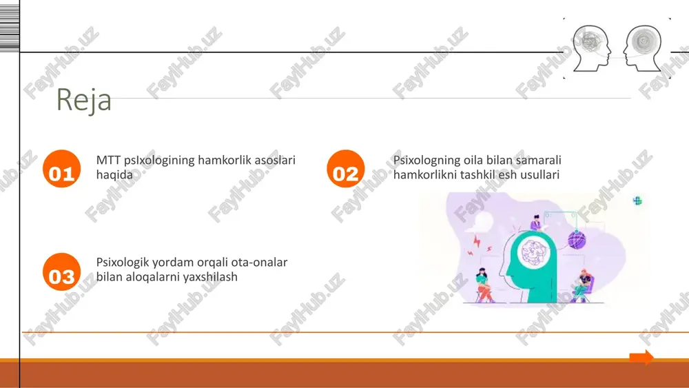 akkuri, qarashlari, e’tiqodlari, axloqiy qadriyatlari va ytimoiy jihatdan faolligi ham yangi darajaga chiqmoqda. bu jarayonga kattalar qiyinchiliklarsiz moslashish ehtimoli yuqori, ammo ijtimoiy moslashish ko‘nikmalarini bolalarda shakllantirish murakkab va yetarlicha e’tibor talab qiladigan vaziyat hisoblanadi. ota-onalar o'z vazifalarini muvaffaqiyatli bajara olishlari uchun, ularni maktabgacha ta'lim tashkilotlari o'zaro hamkorlikka jalb etishi zarur. buning uchun ota-onalarga ta'lim jarayoni haqida ma'lumot berish, ularning fikrlarini inobatga olish va ularni faol ishtirok etishga undash kerak hamkorlikni rivojlantirish usullari ota-onalar bilam bamkorlix mui ahaminivatea esa, chun ki war bolalanmmne hissiy va koenitiv tivojlanisiimme birmehi va che mui manbal misoblamadi. psixologlar ota= onalarea bolalarmng mvolansnida qo vab-quyvatiash, warsa psixologik maslatatlar benisnh va bolalar orlasica 7obiy mut yarabisoda yordan bensh bilam shue ullamadilar. ota-onalar bilan hamkorlik muhim ahamiyatga ega, chunki ular bolalarining hissiy va kognitiv rivojlanishining birinchi va eng muhim manbai hisoblanadi. psixologlar ota- _onalarga bolalarining rivojlanishida qo'llab-quvvatlash, ularga psixologik maslahatlar berish va bolalar o'rtasida ijobty muhit yaratishda yordam …
